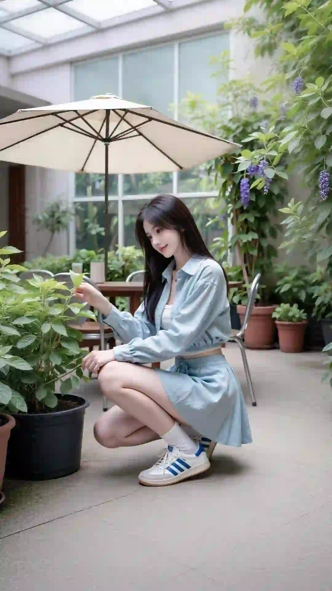 长发美女 小清新 绿植