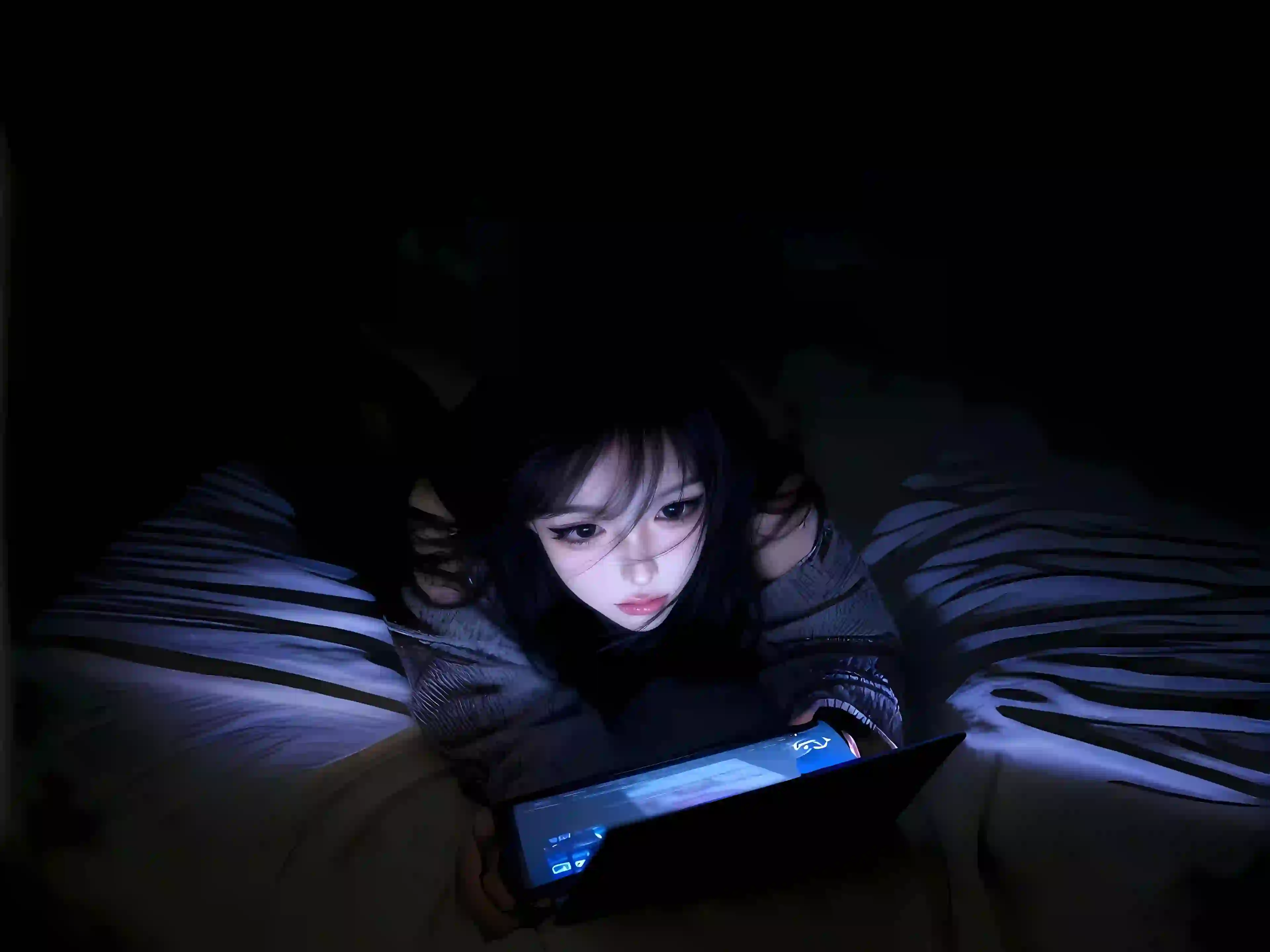 夜晚 电脑 长发美女