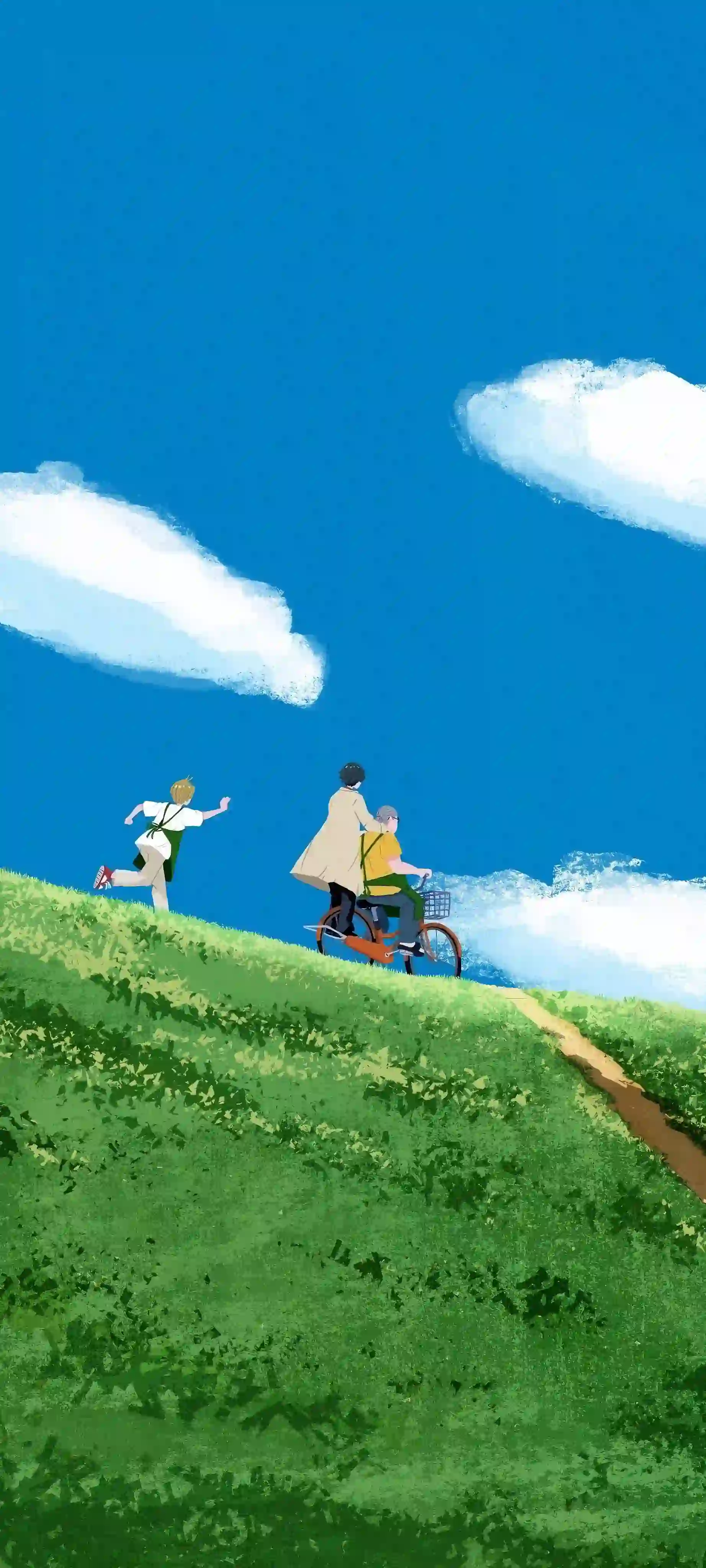 风景 动漫风格 蓝天白云 绿草地