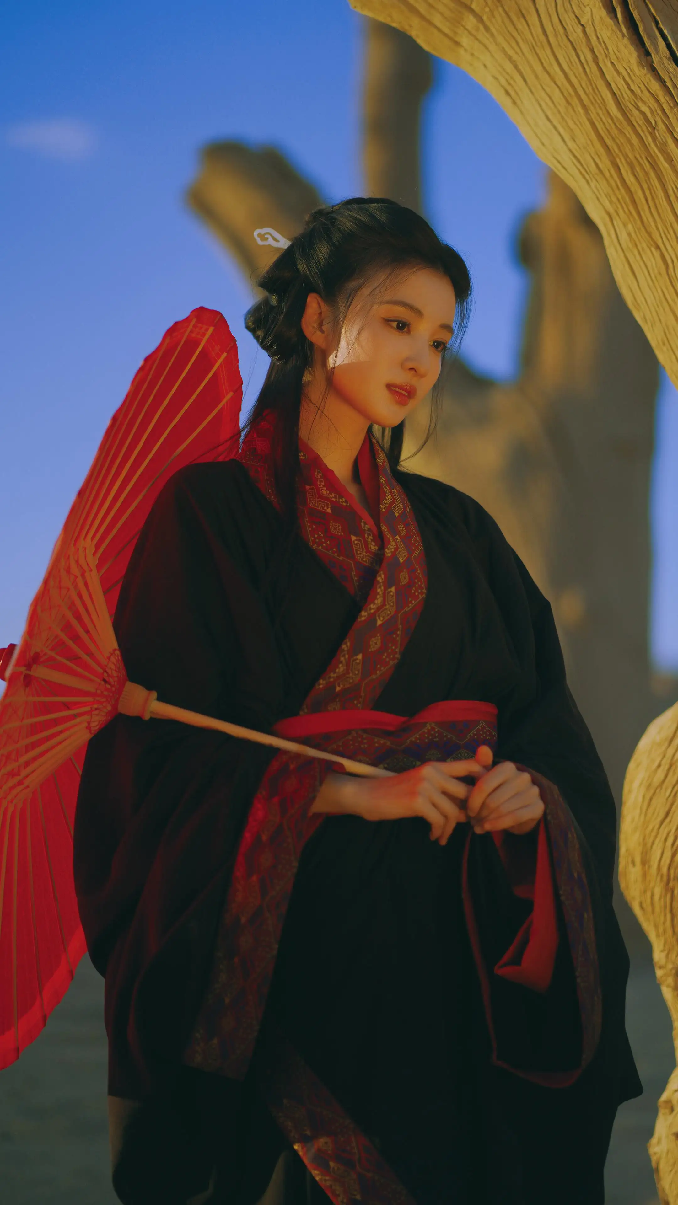 红色油伞 黑色古装美女王楚然4K高清