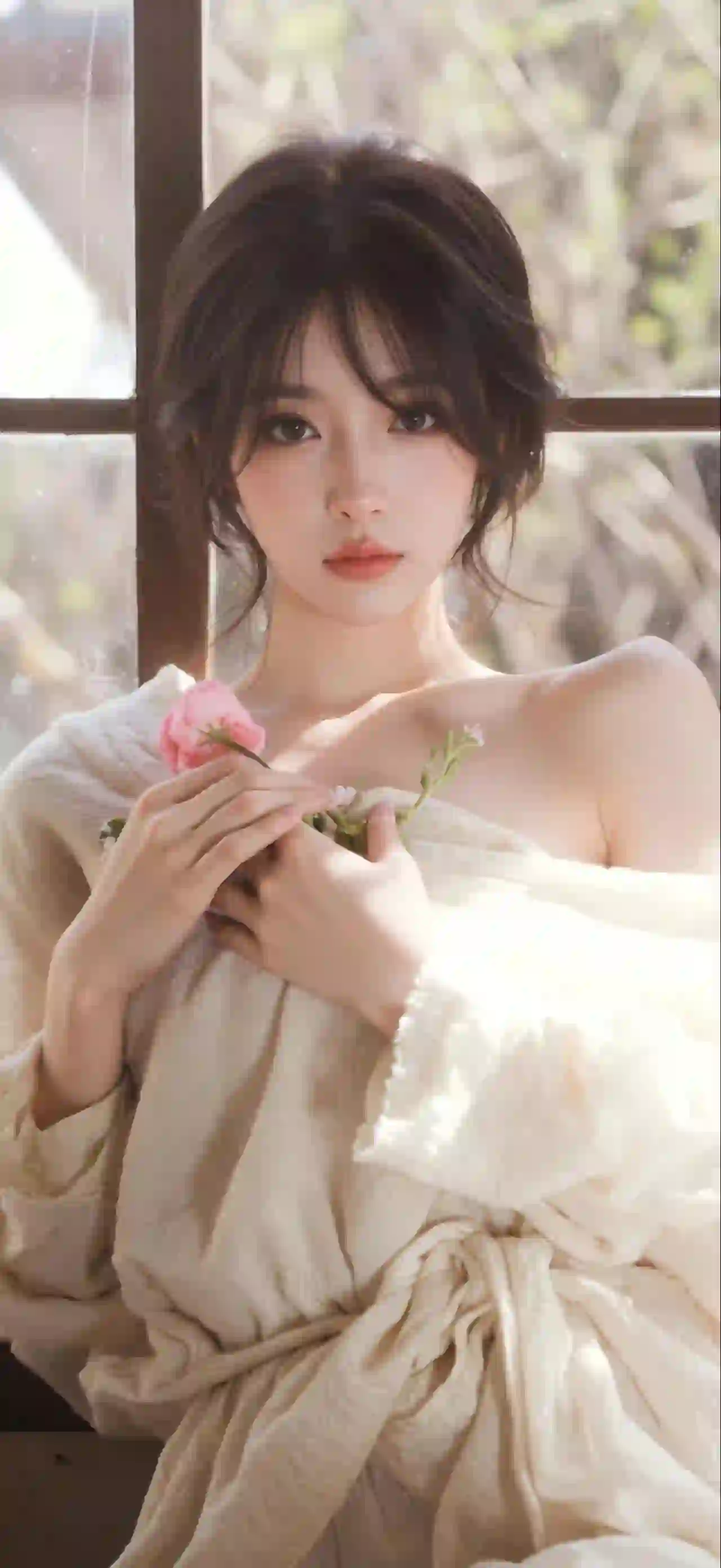 美女 长发美女 漏肩穿搭 清纯