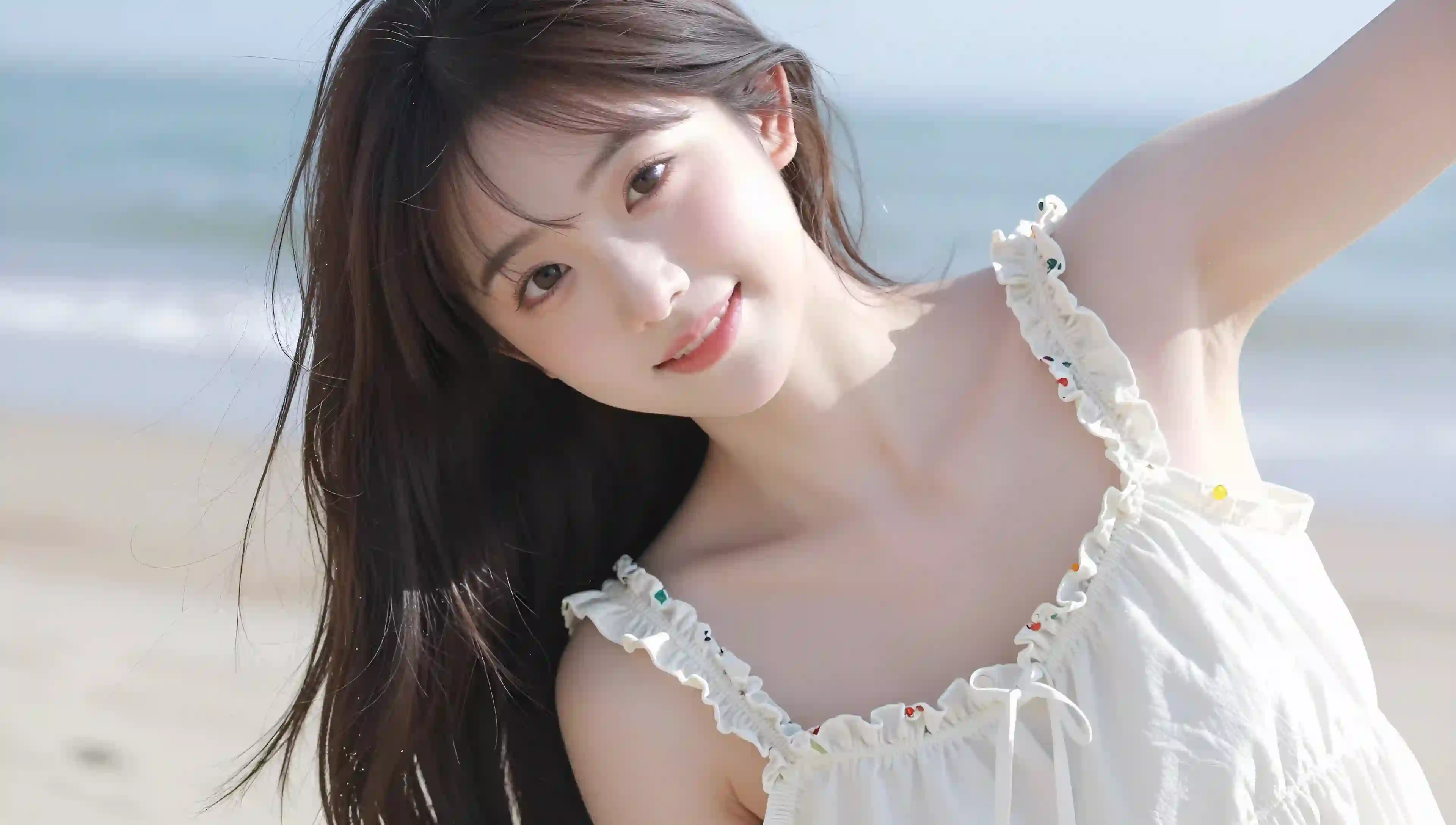 海滩女孩 阳光微笑 清新夏日