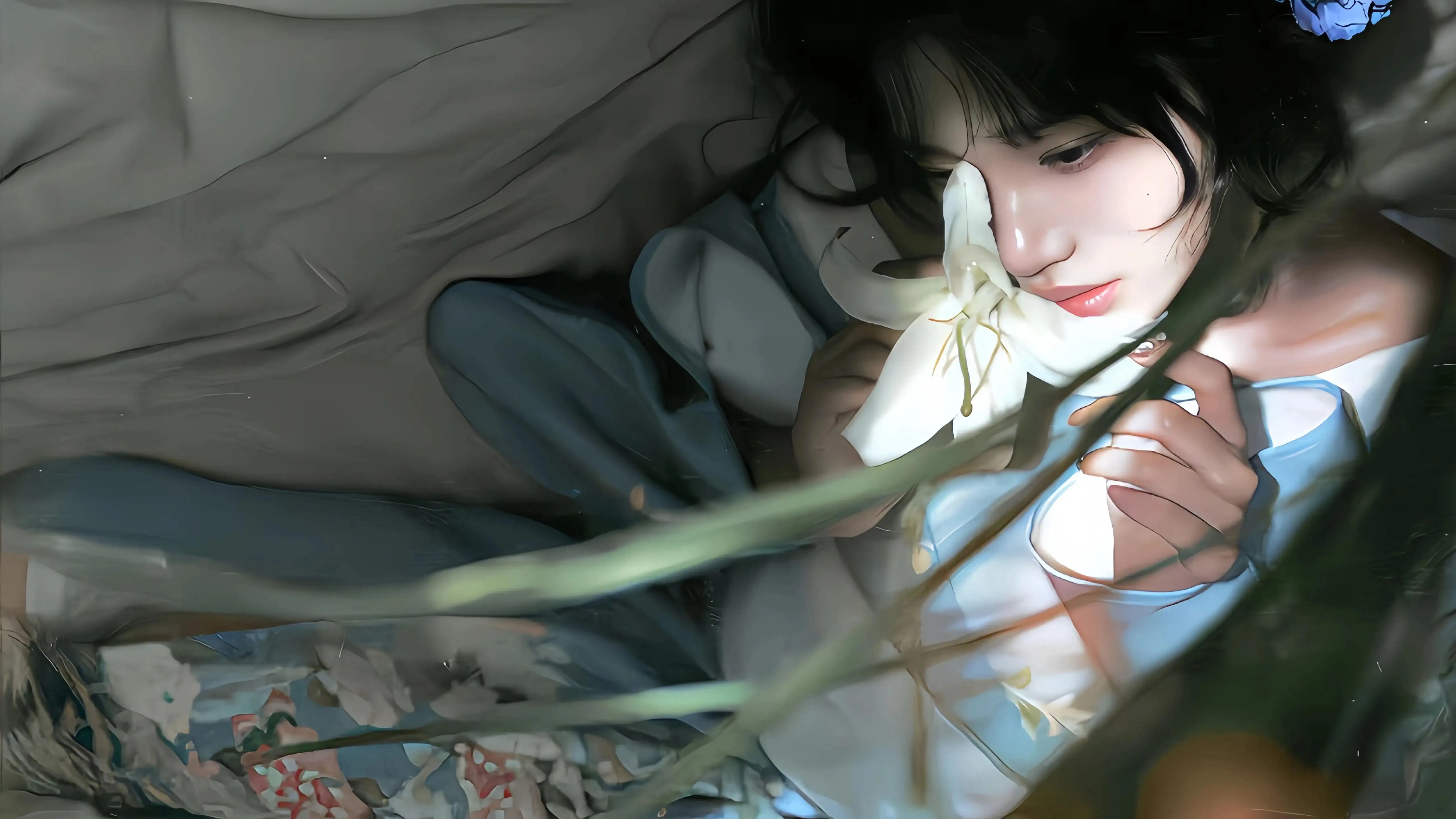 蝴蝶黑发美女古风壁纸