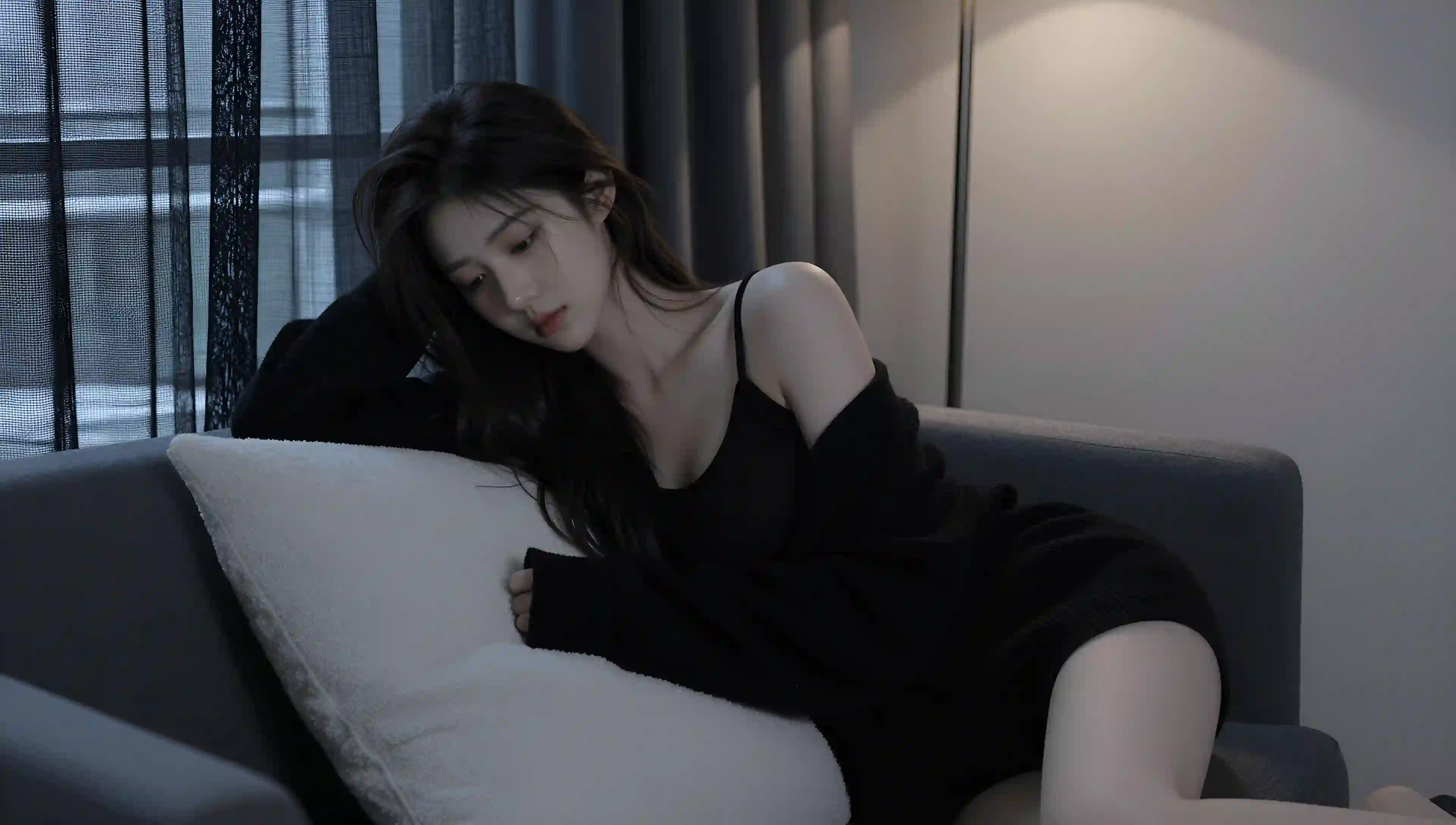 冷艳美女 侧卧沙发 柔光氛围 人物壁纸