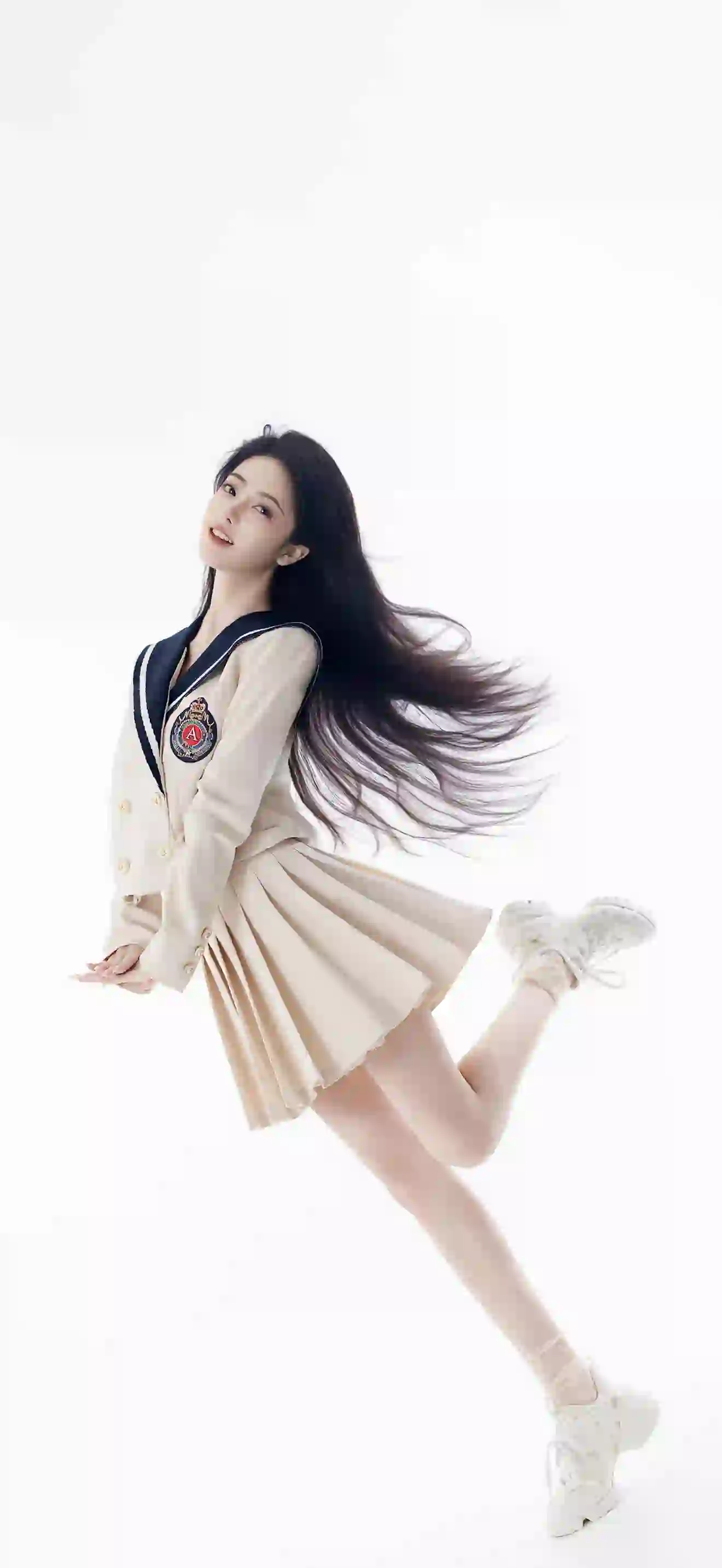 长发清纯美女 唯美 青春 jk穿搭 白色裙子 长腿美女