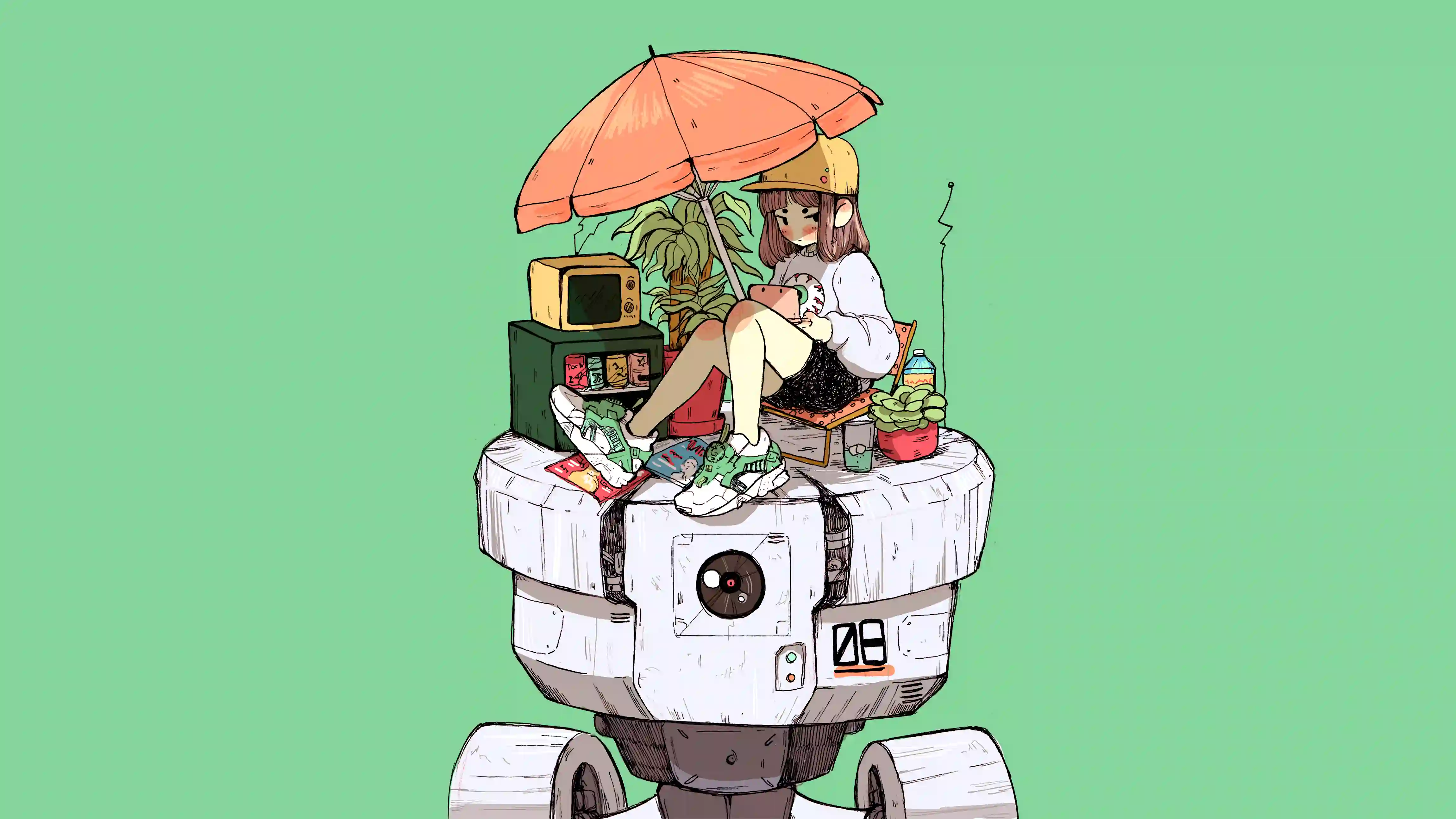 二次元插画 动漫 二次元 动漫女孩 散 机器人