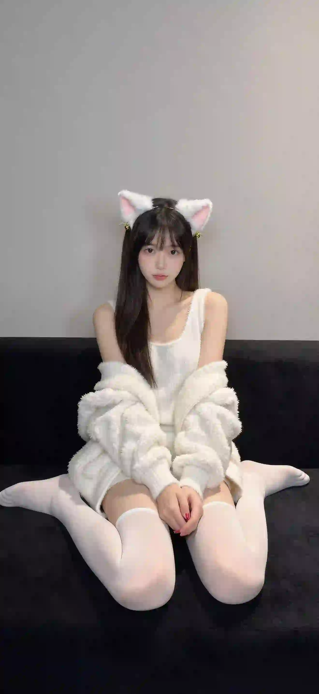 可爱女孩 毛绒外套 可爱兔耳朵 长腿丝袜美女