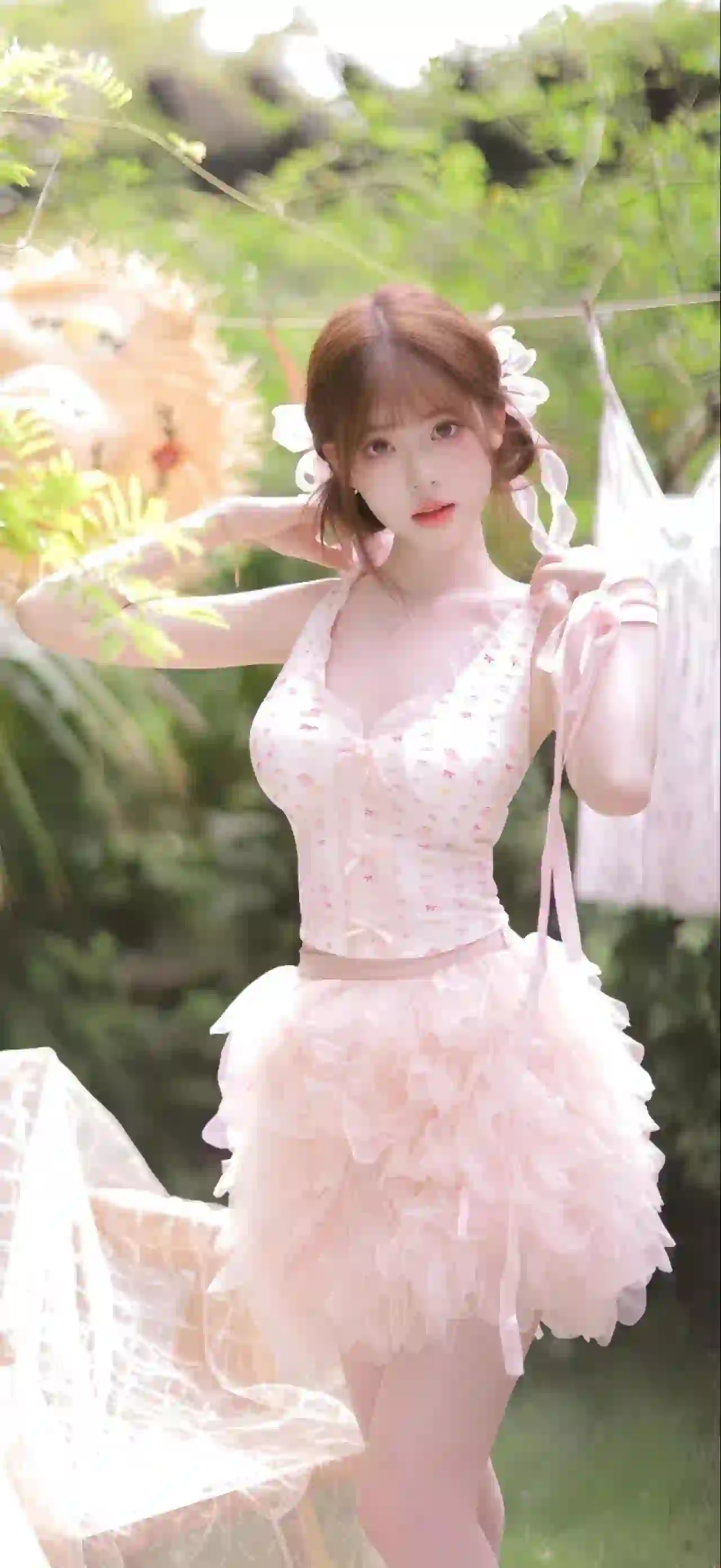 美女 长发美女 粉红色短裙