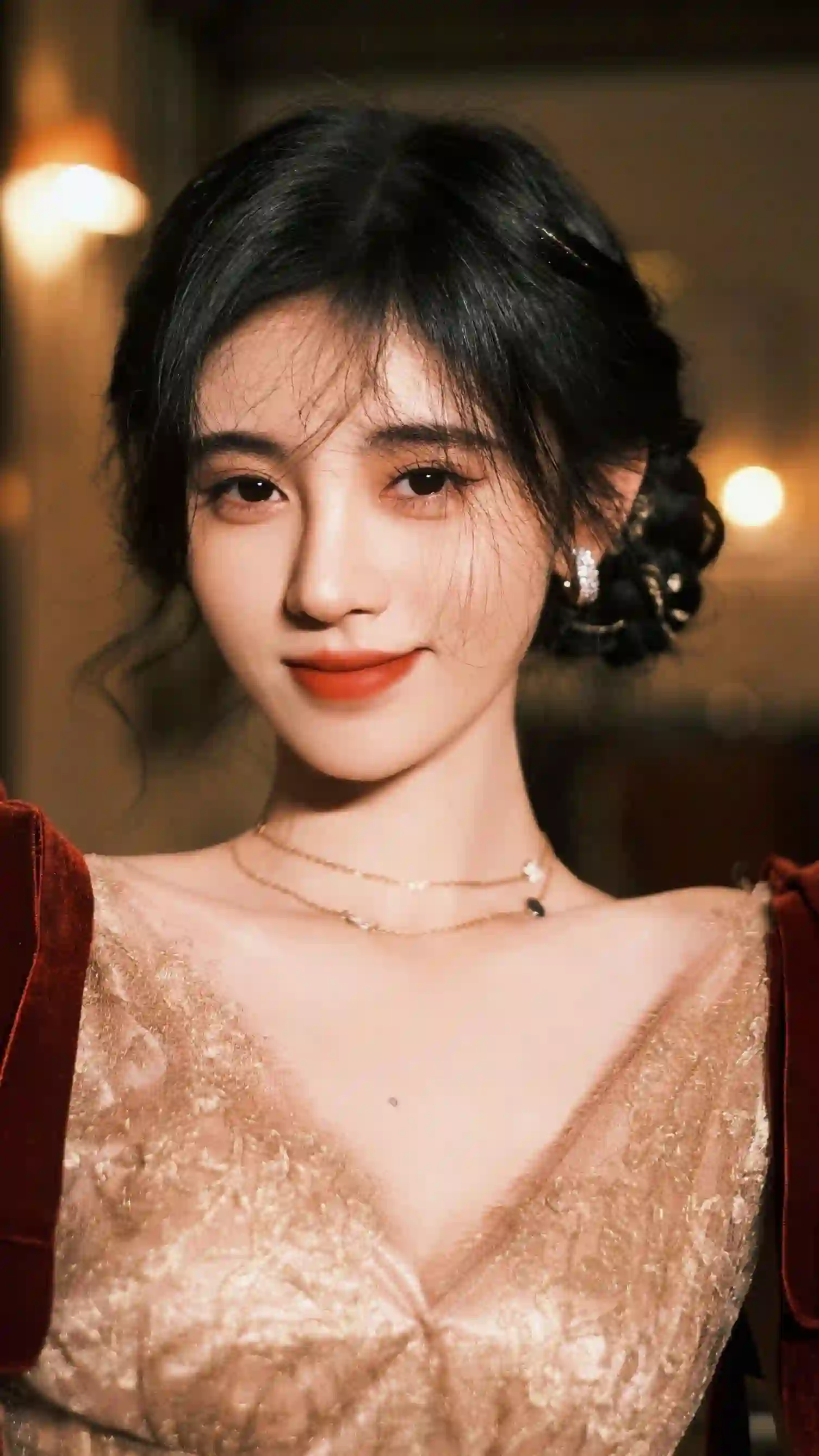 长发美女 甜美微笑 性感 晚礼服 鞠婧祎