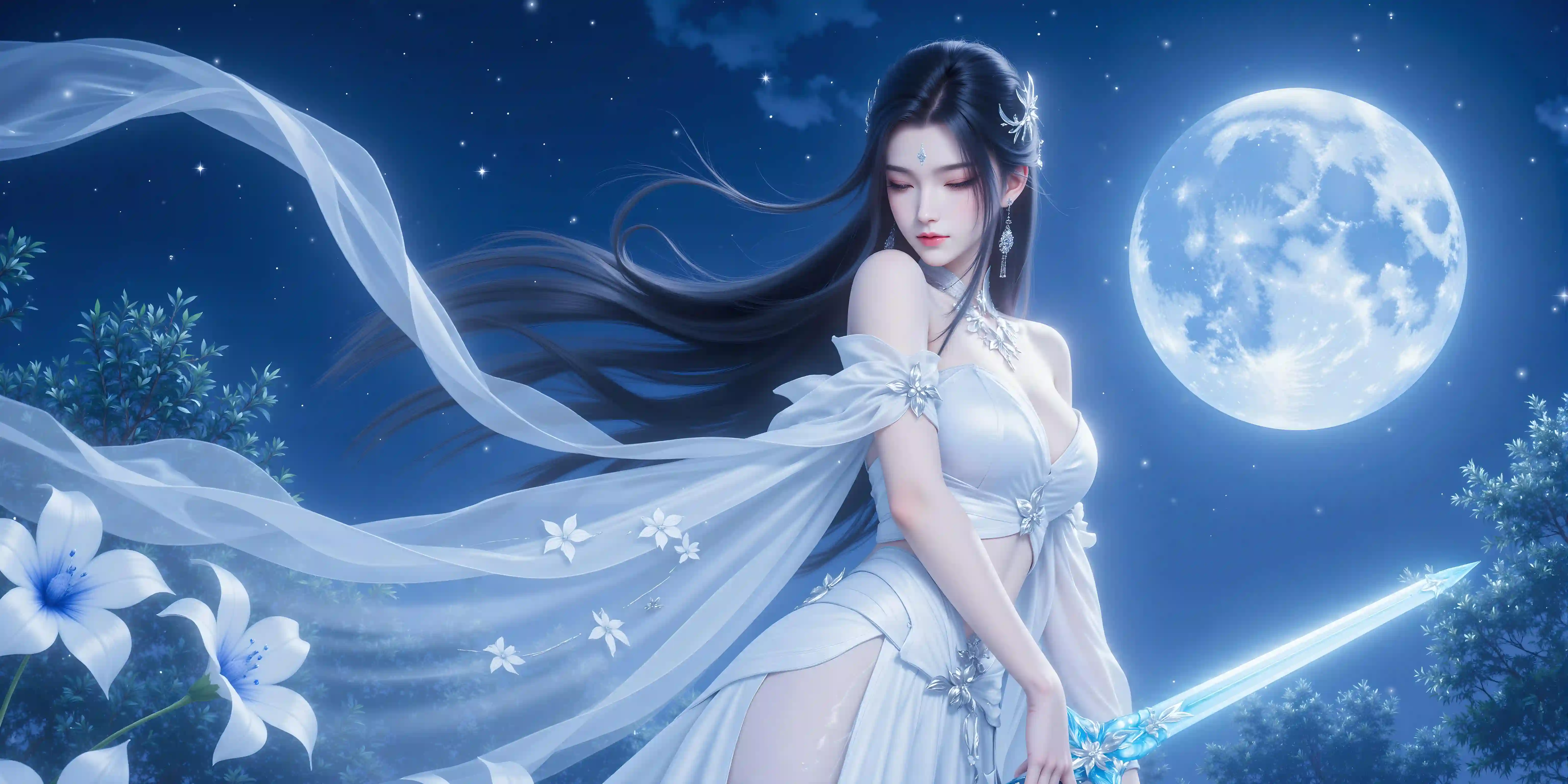 古风美女 ai 修仙壁纸 月亮 古风 汉服 二次元 动漫角色 