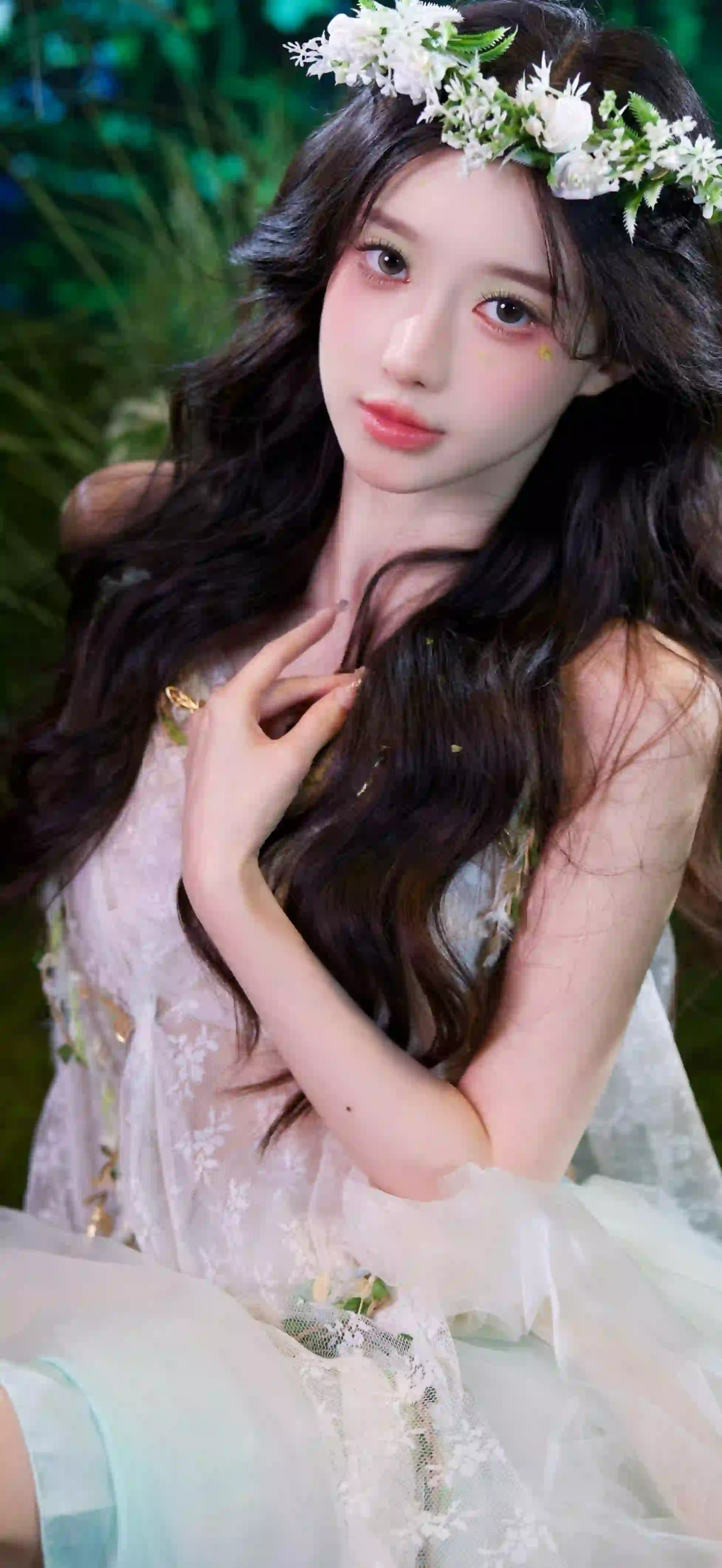 绿色养眼 长发清纯女孩 亲近自然  清纯可爱女孩 花环
