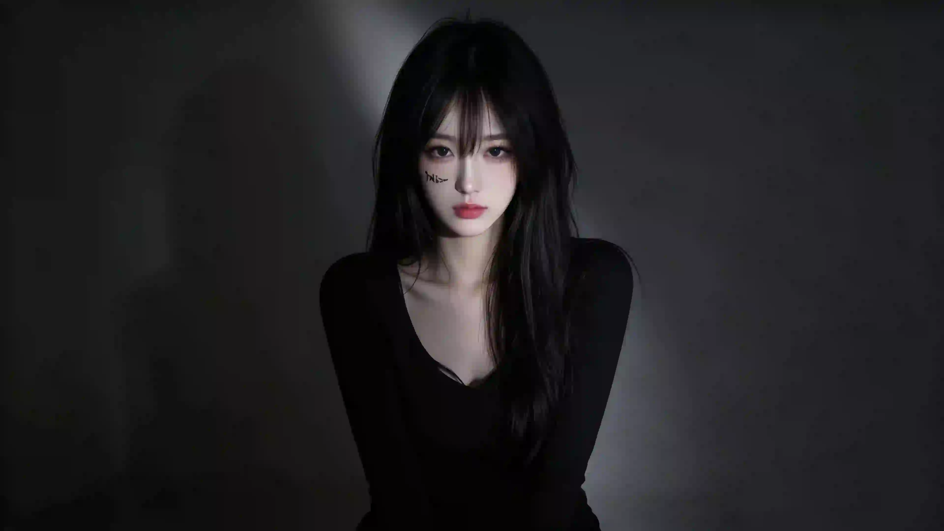 漂亮长发美女 黑色衣服 暗黑色背景 长发美女 光影 唯美