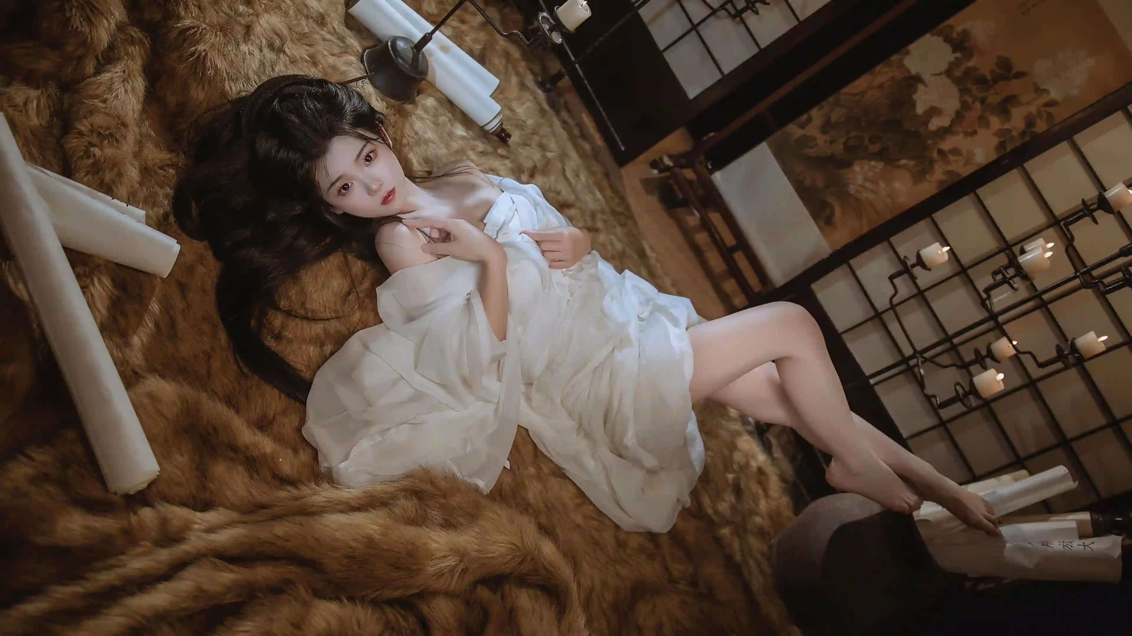 长发白裙美女 长腿美女 中式 古典风格