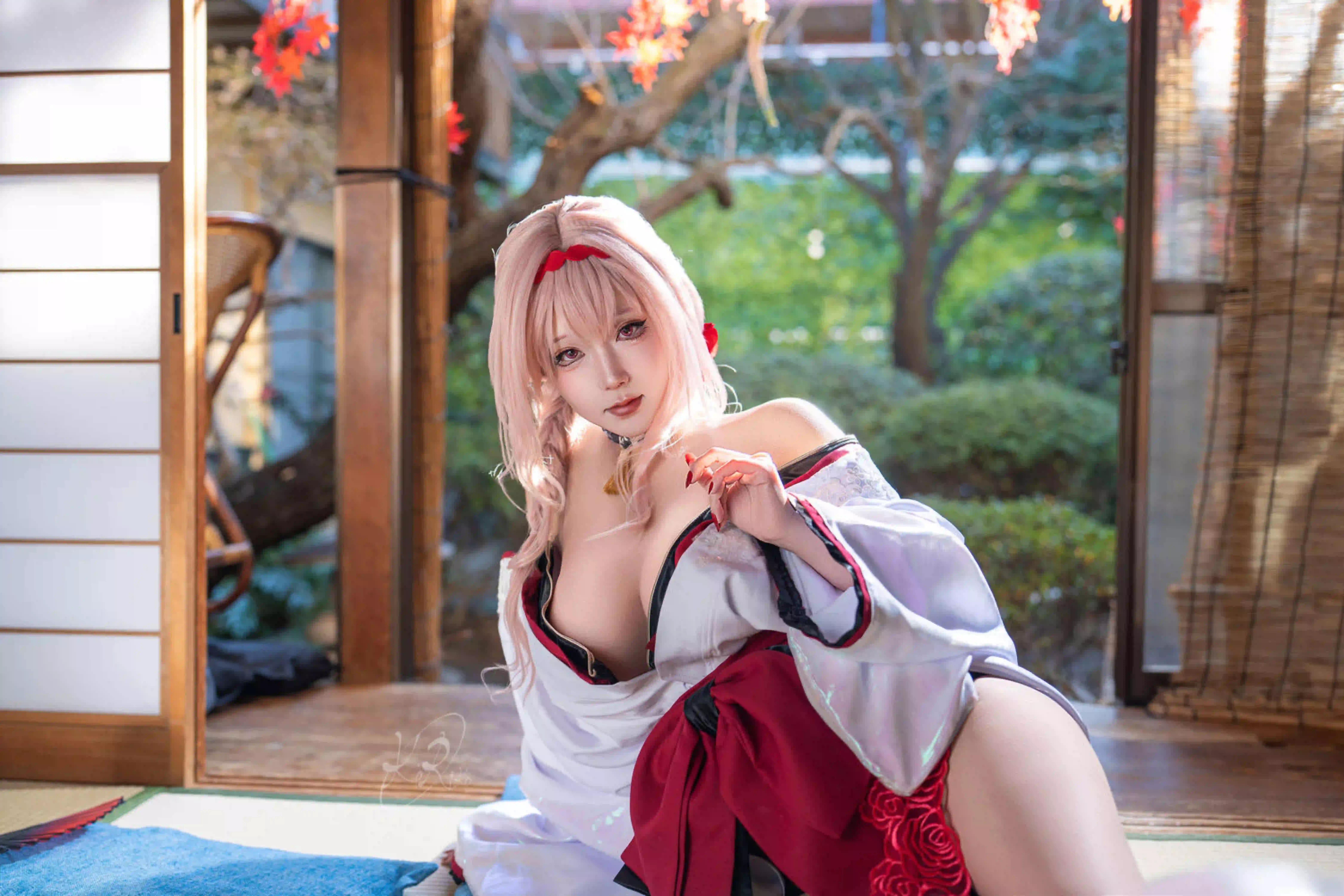 长发美女 coser 日式风格 妖刀 性感美女 和服 红色和服