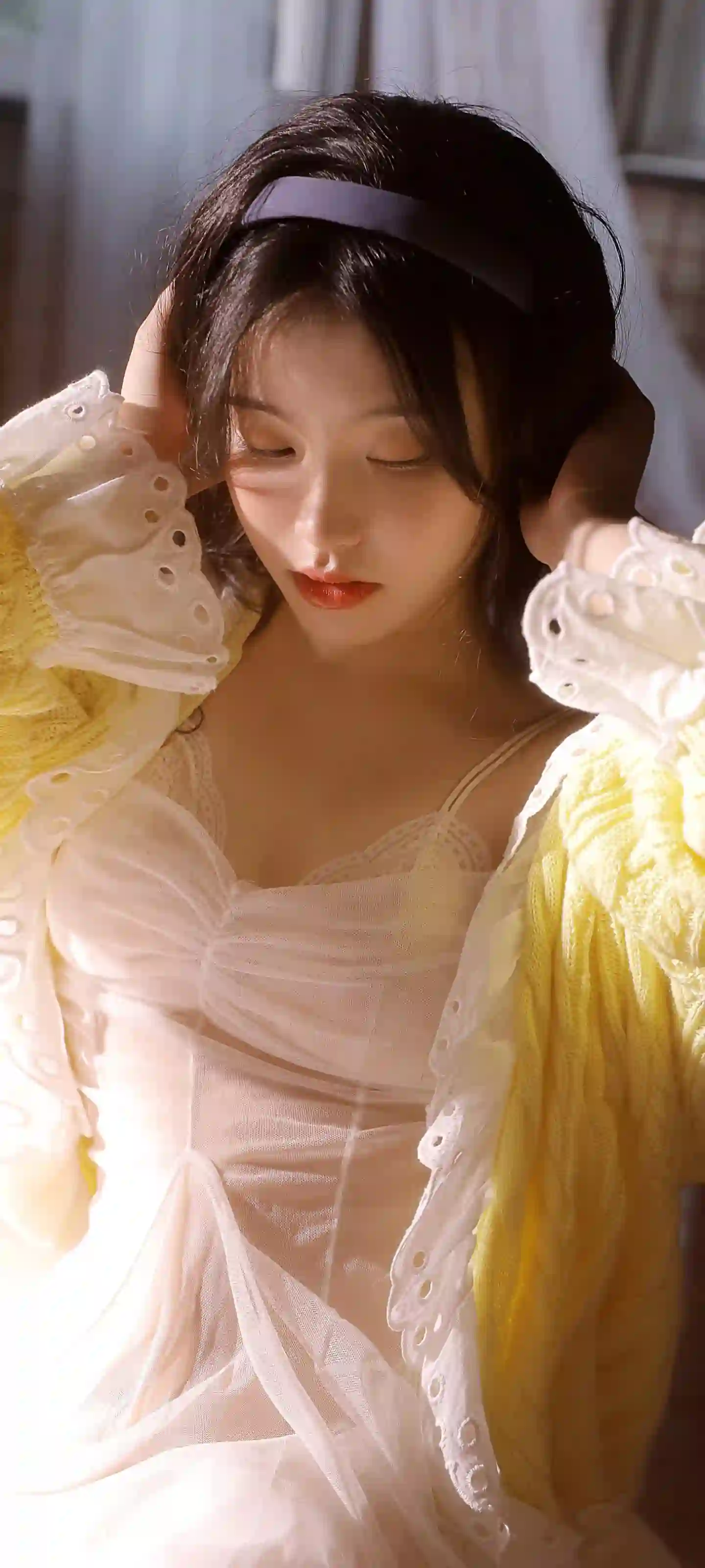长发美女 居家写真 清纯美女 白色长裙