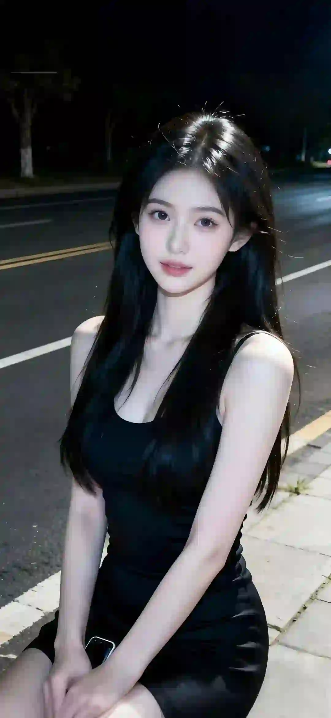 长发美女 黑丝长裙 户外写真