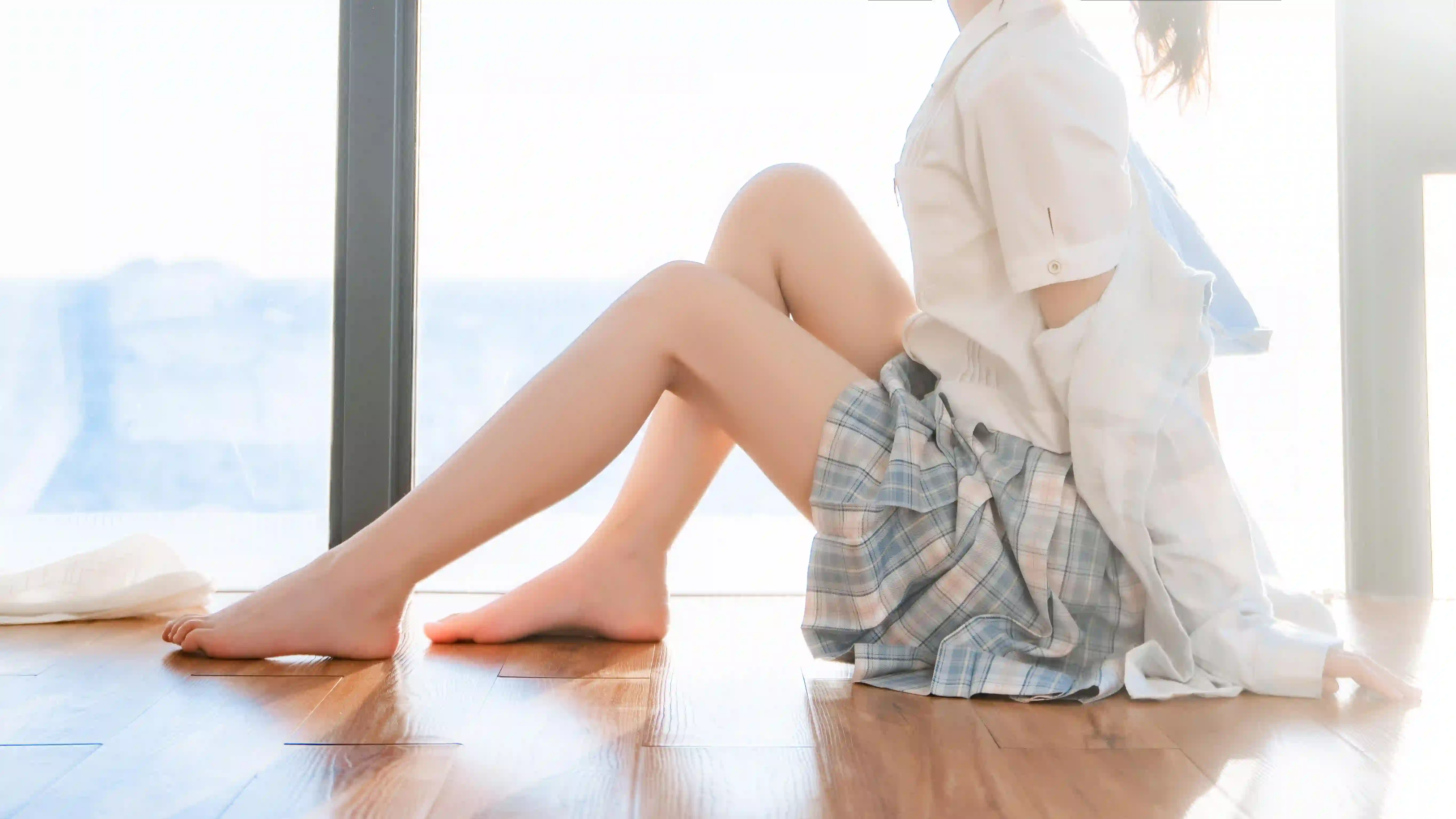 腿部特写 大长腿 jk穿搭 白色衬衫 美腿
