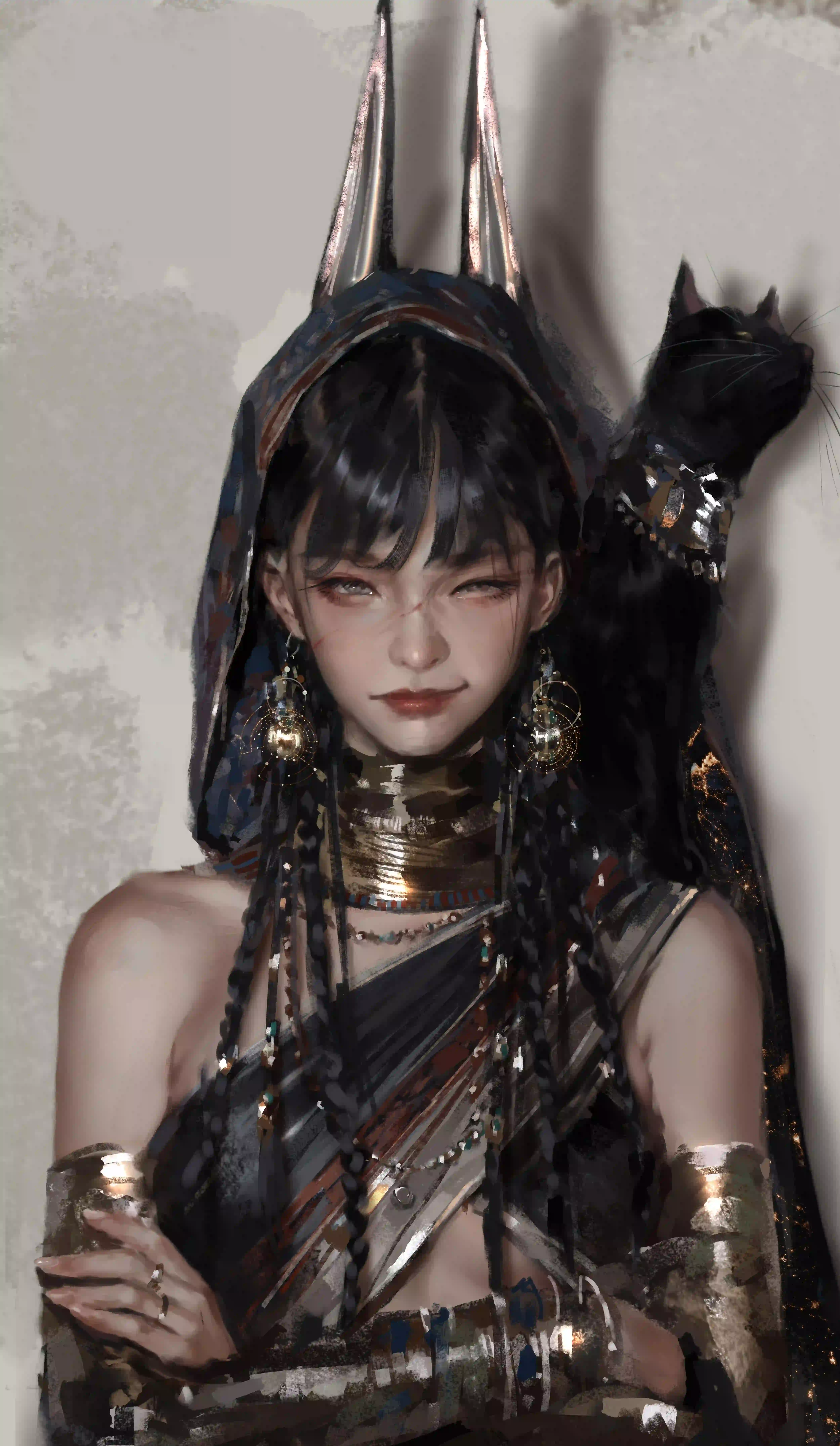 动漫女孩 二次元女孩 战士 wlop 猫咪