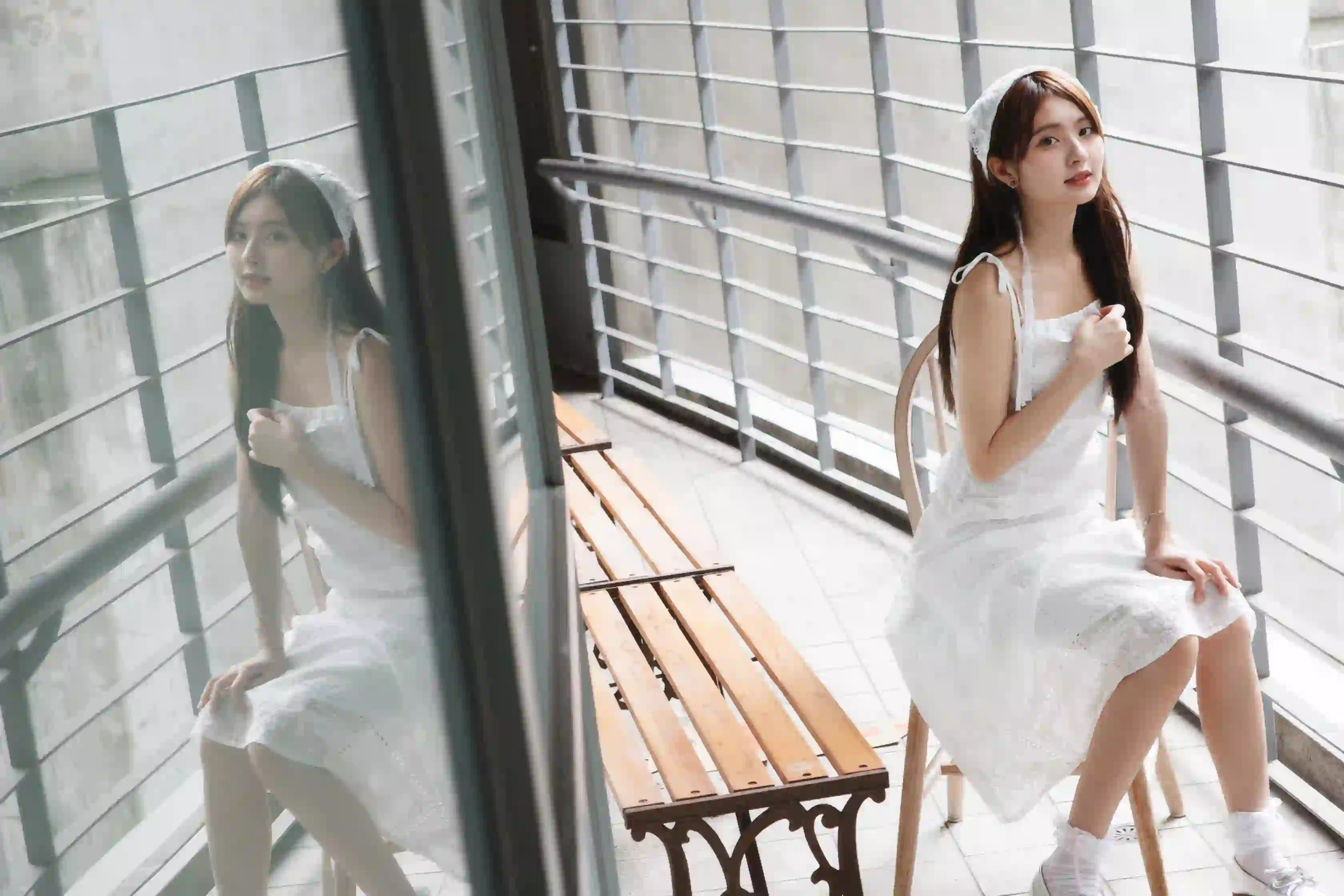 长发清纯美女 可爱甜美系 吊带美女 白裙