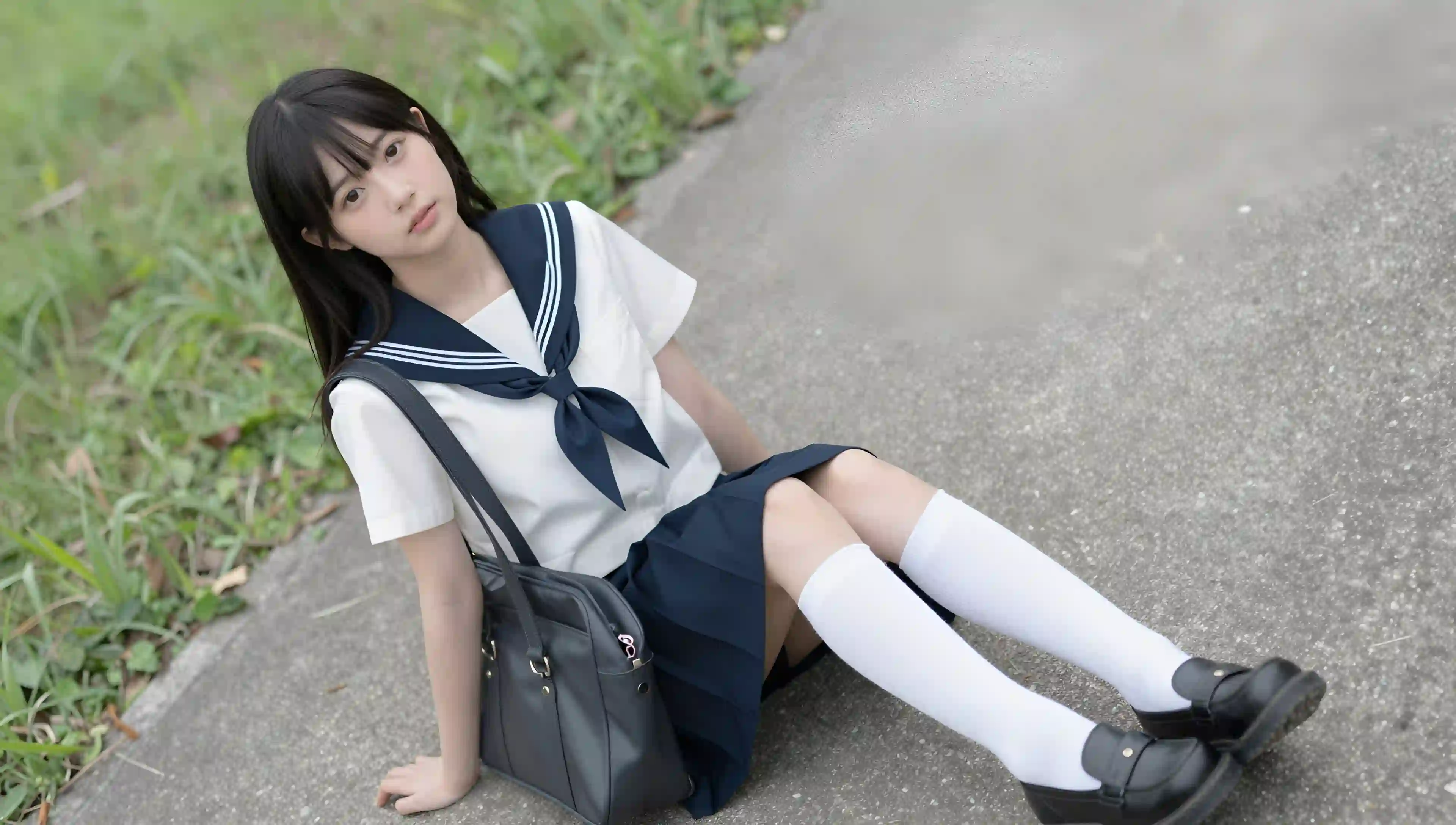 JK制服 少女 校园 清纯 户外 坐姿