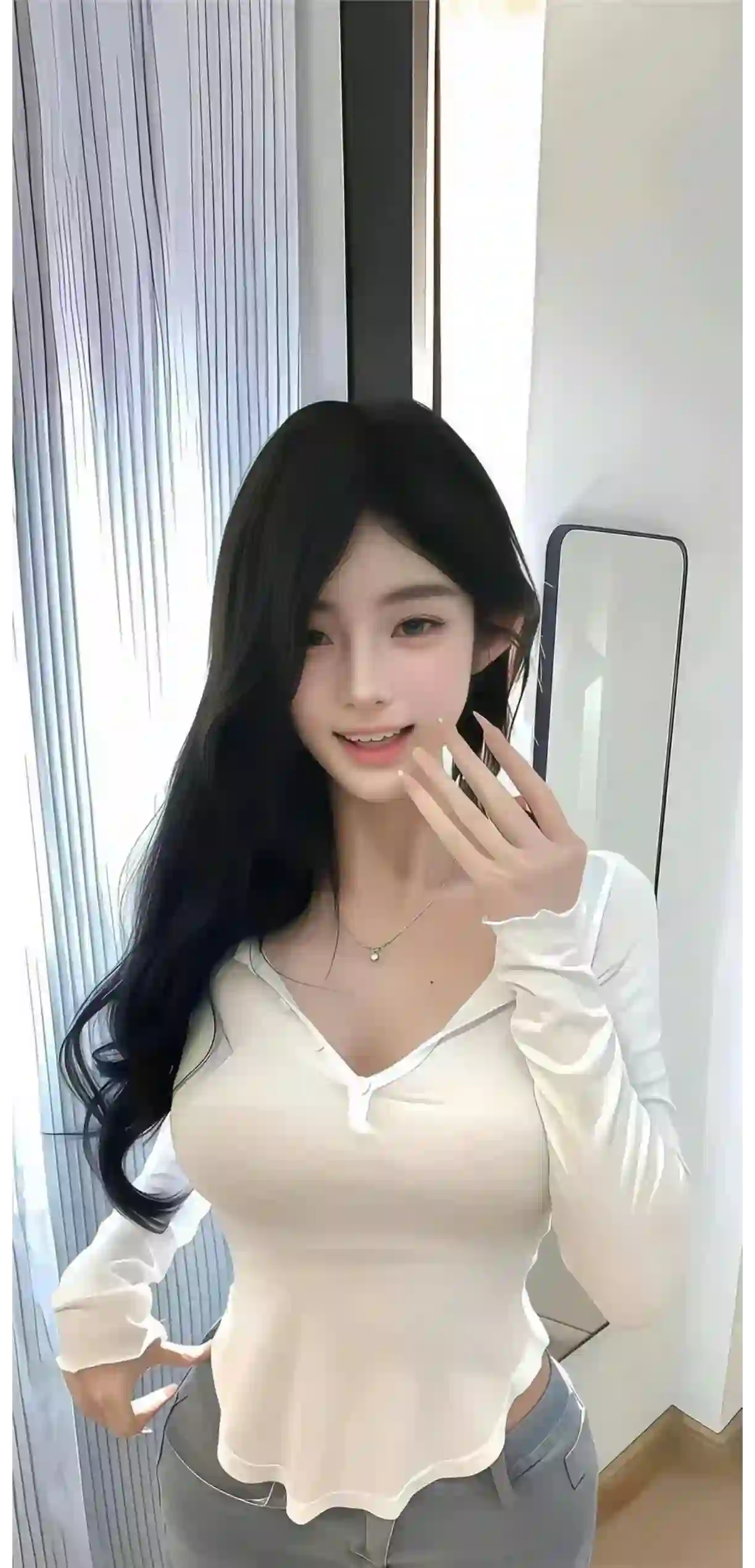 AI 美女 白色上衣 长发 清纯 室内 室壁壁纸