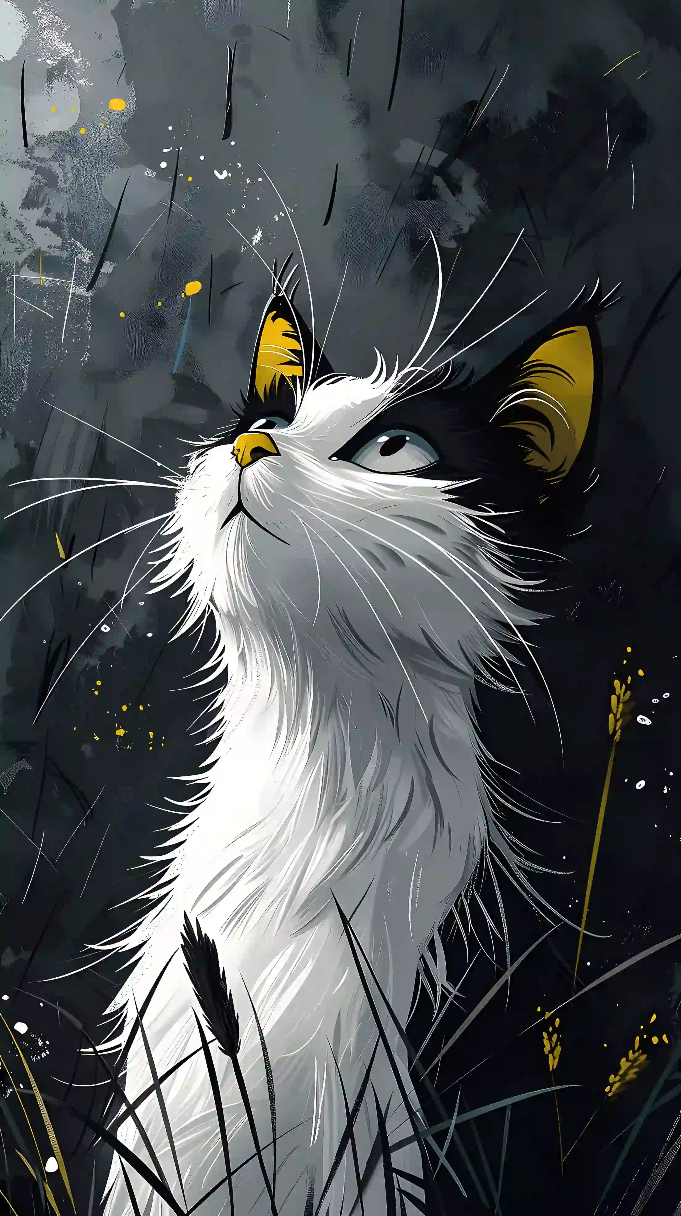 酷酷的猫咪 黄色耳朵 黑白猫咪
