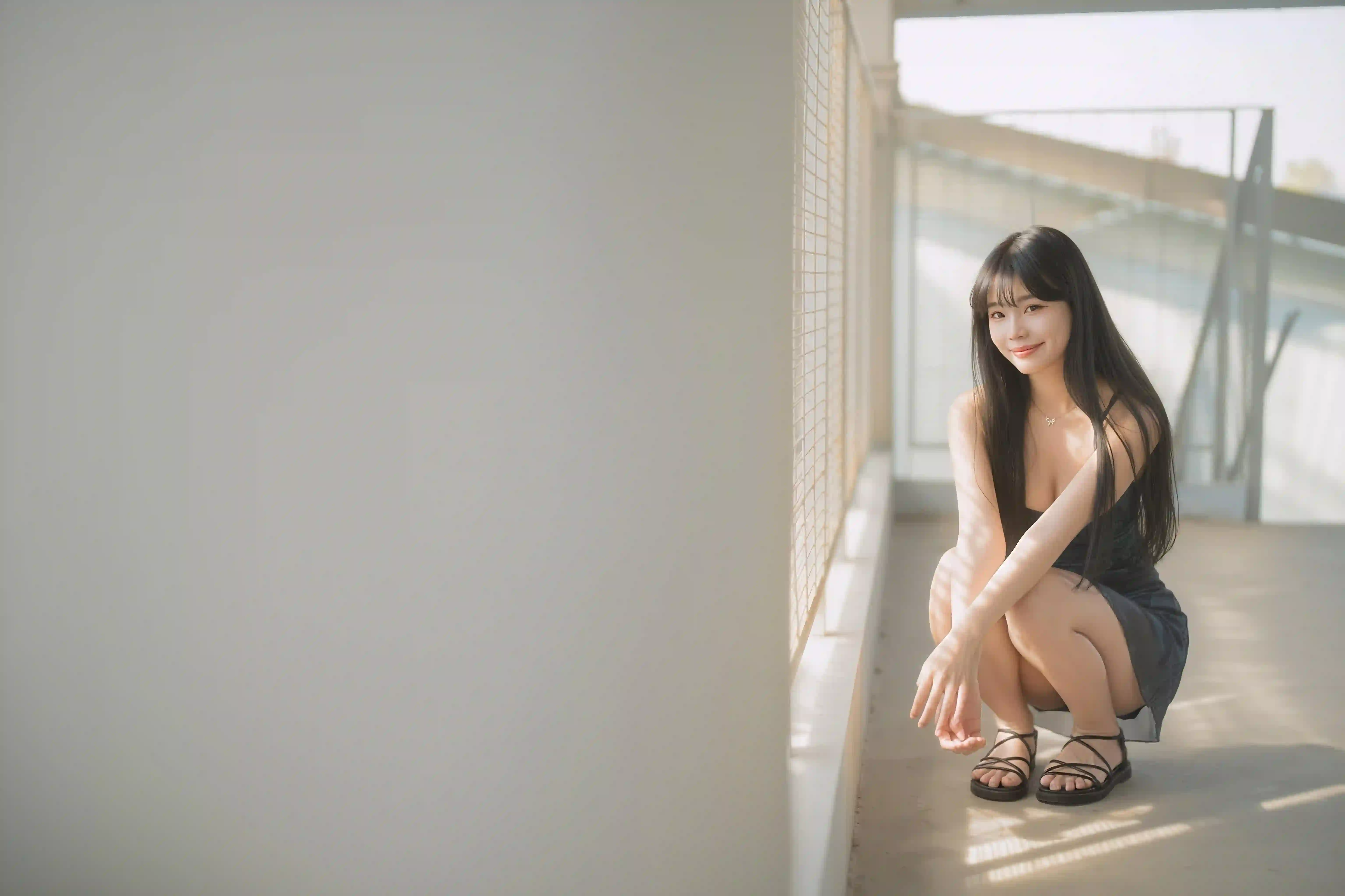 长发美女 户外写真 吊带穿搭 光影