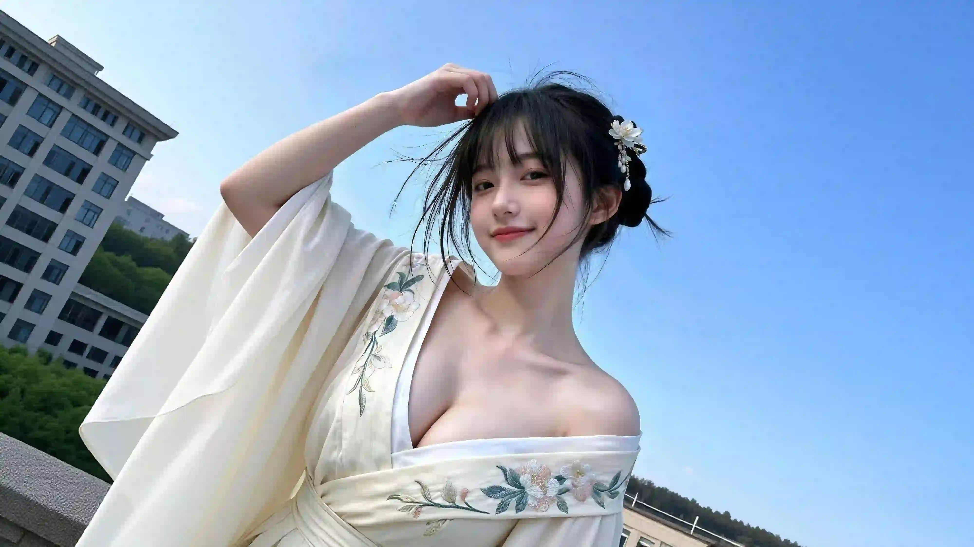 古风美女 漏肩穿搭 性感美女 户外写真