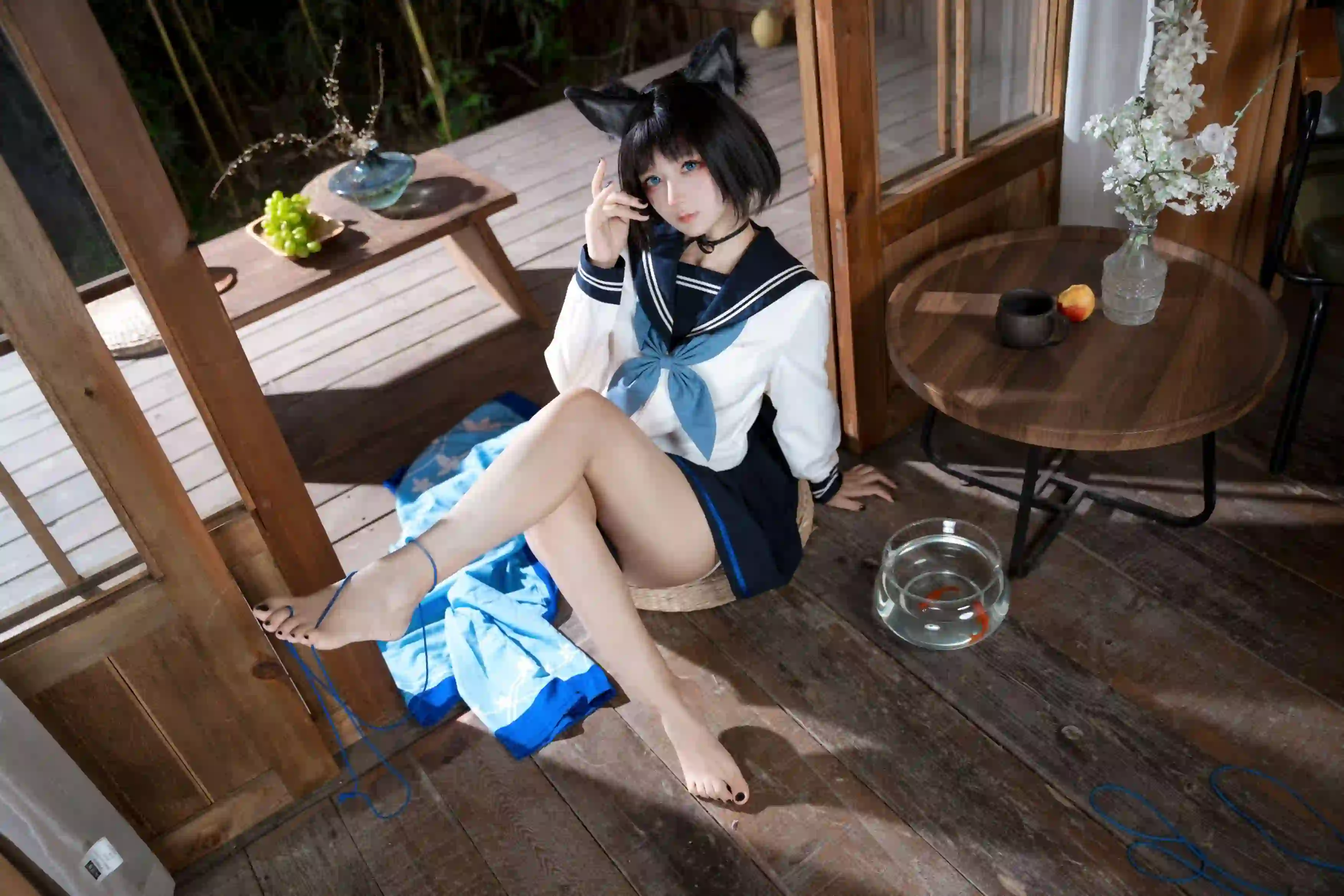 jk女孩 居家写真 兽耳 长腿美女 鱼缸