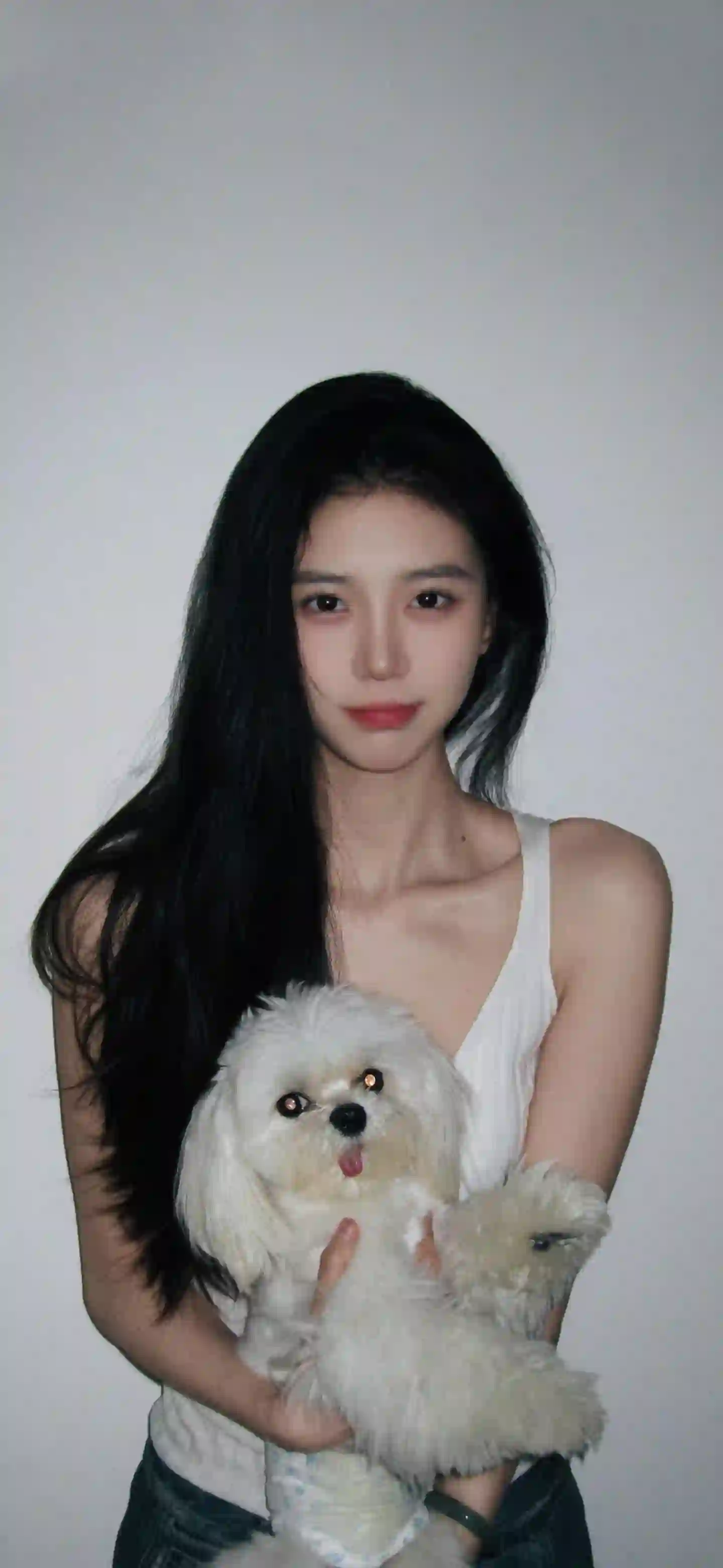 抱着可爱宠物的女孩 长发女孩 白色衣服 