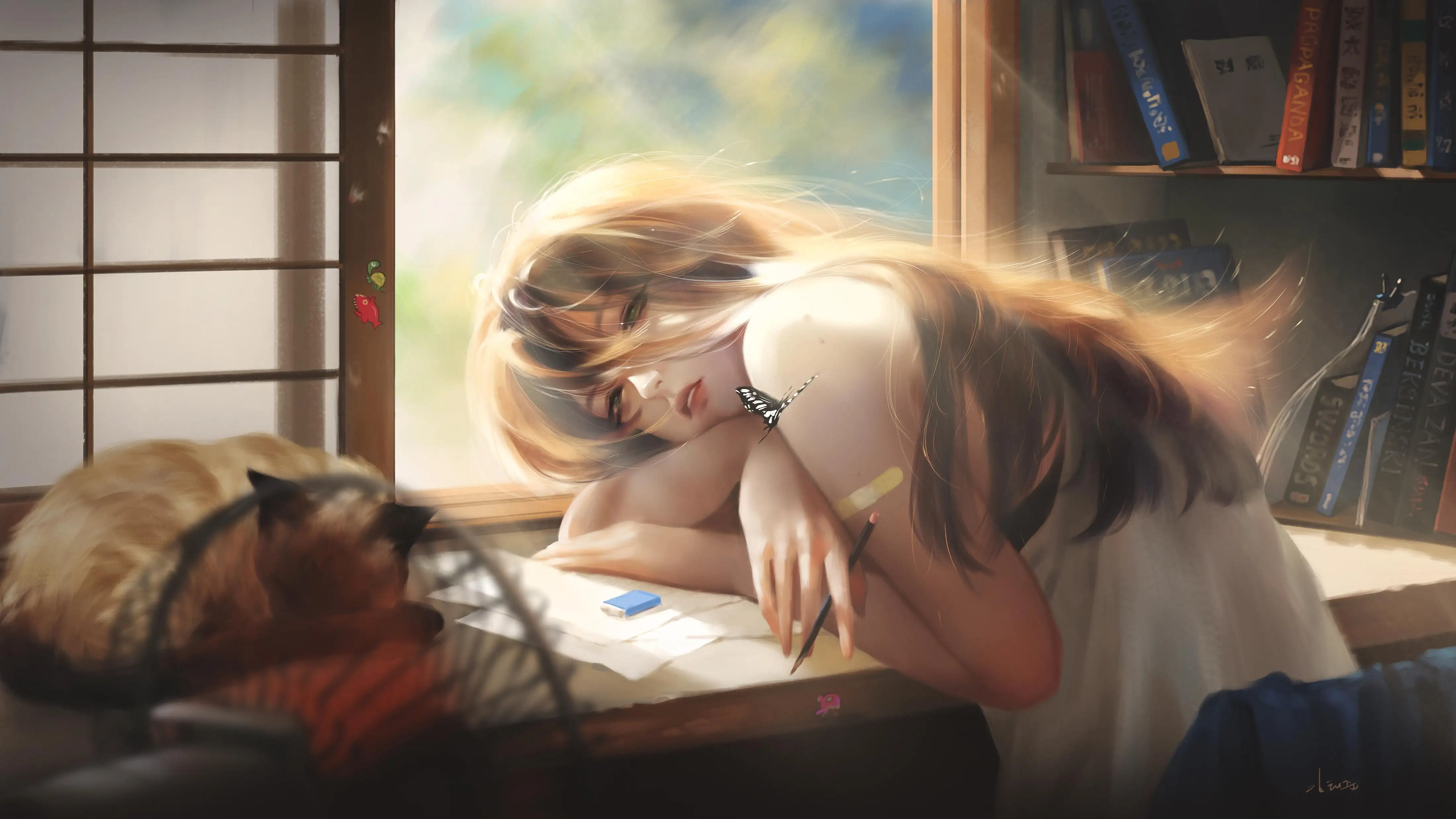 下午 趴在桌子的女孩4k动漫壁纸