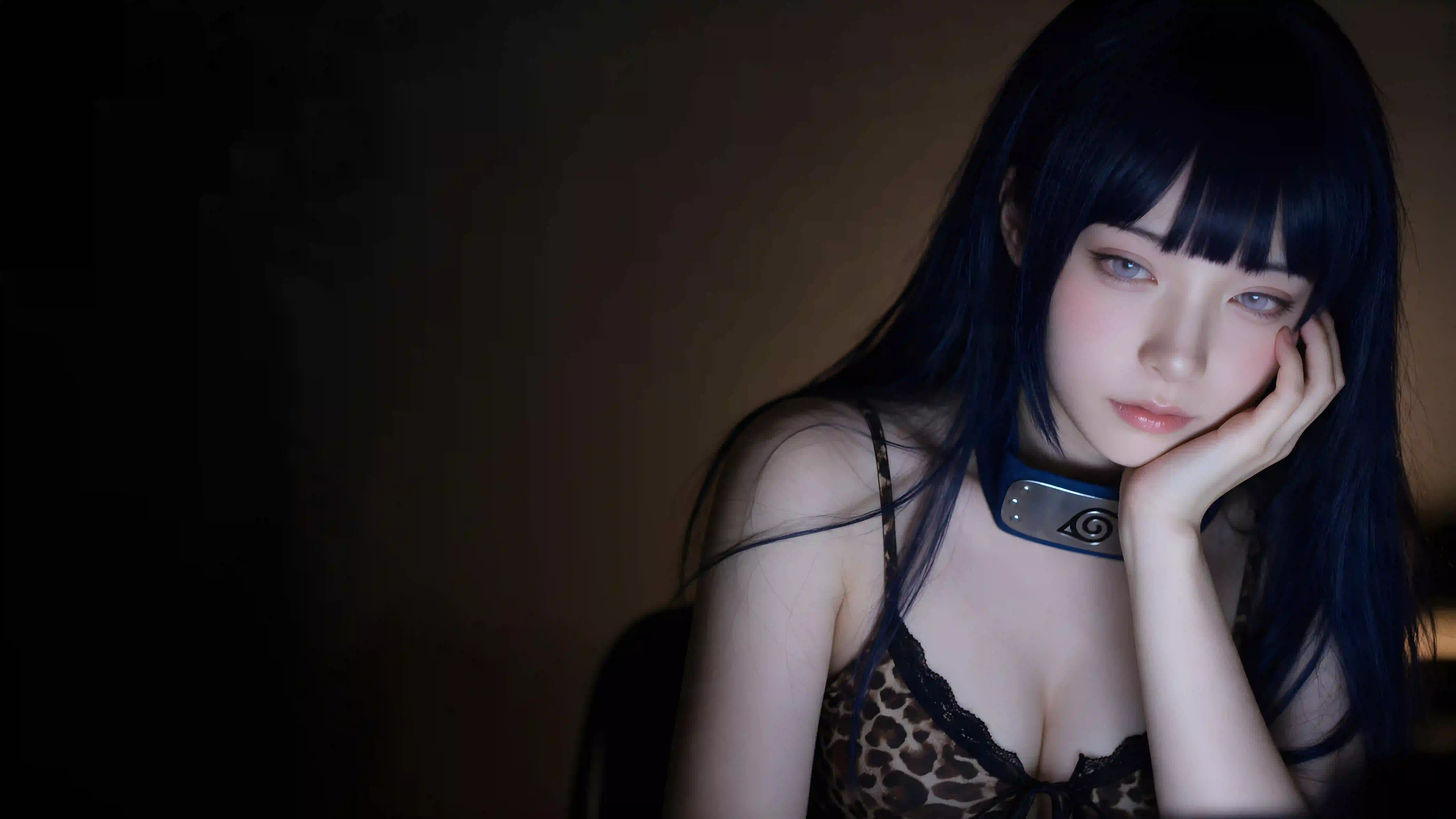 cosplay 火影 长发美女 吊带穿搭 性感 黑色背景