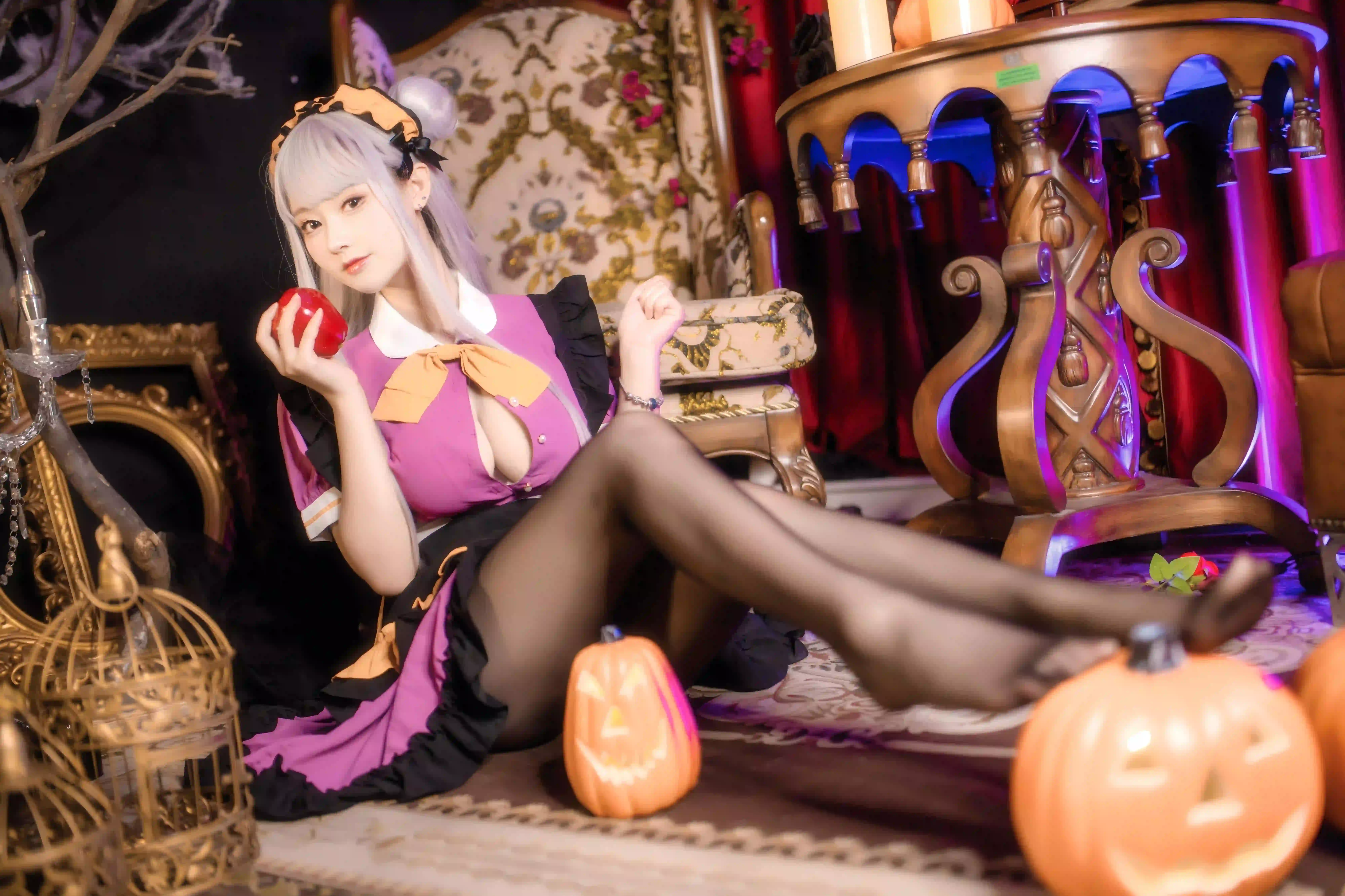 万圣节 南瓜灯 长发美女 黑丝美女 性感 长腿