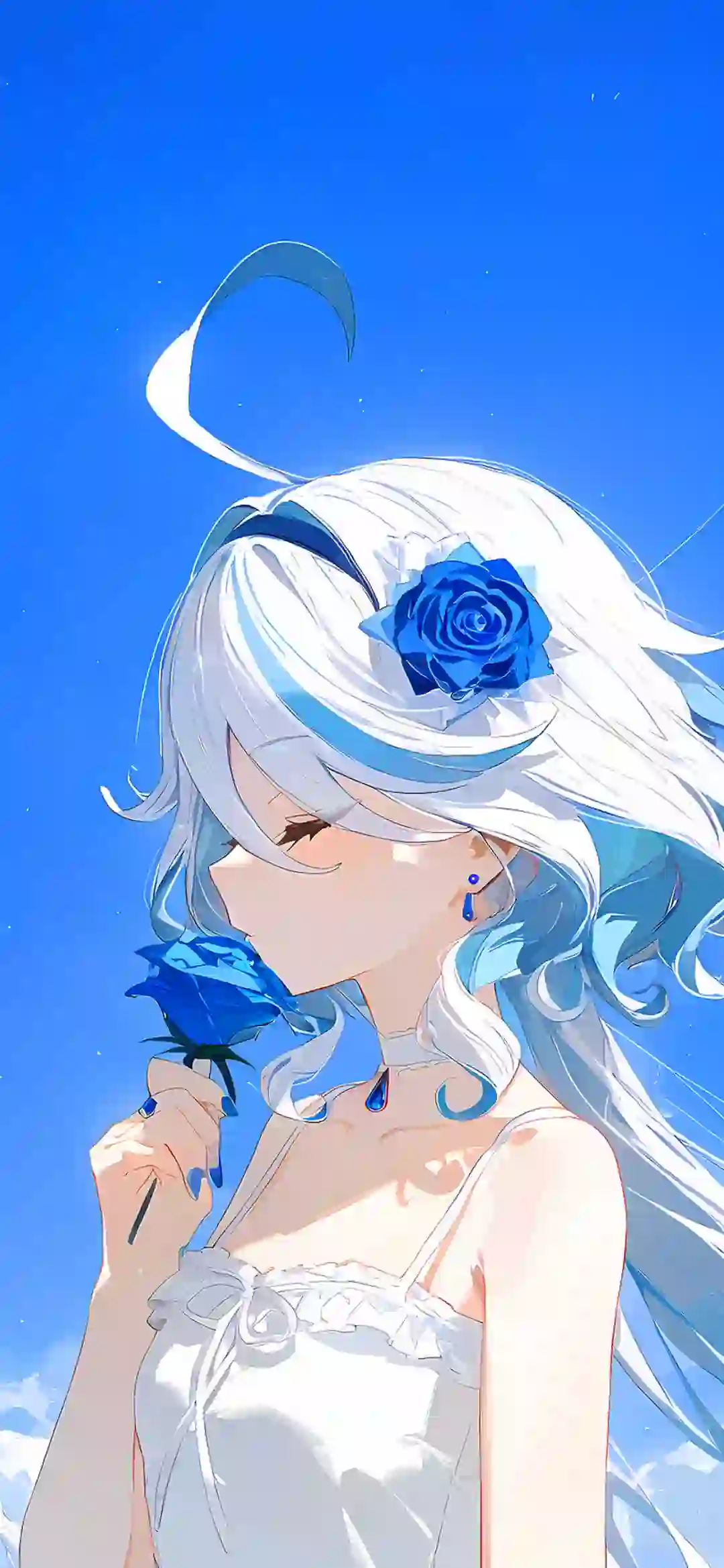 动漫女孩 二次元女孩 蓝色花朵 天空 蓝色天空