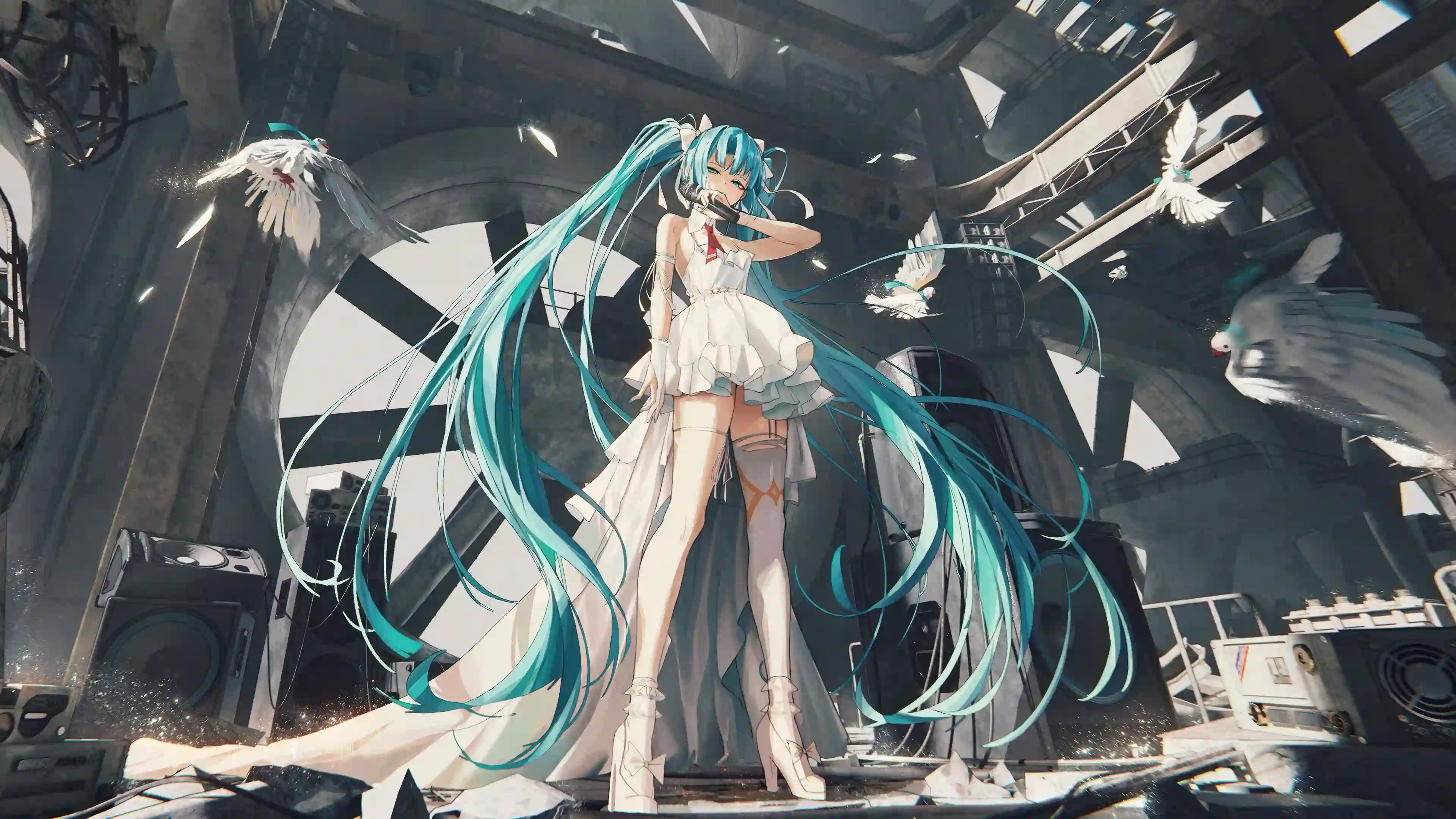 动漫女孩 二次元 双马尾女孩 初音未来 蓝色头发 双马尾女孩 