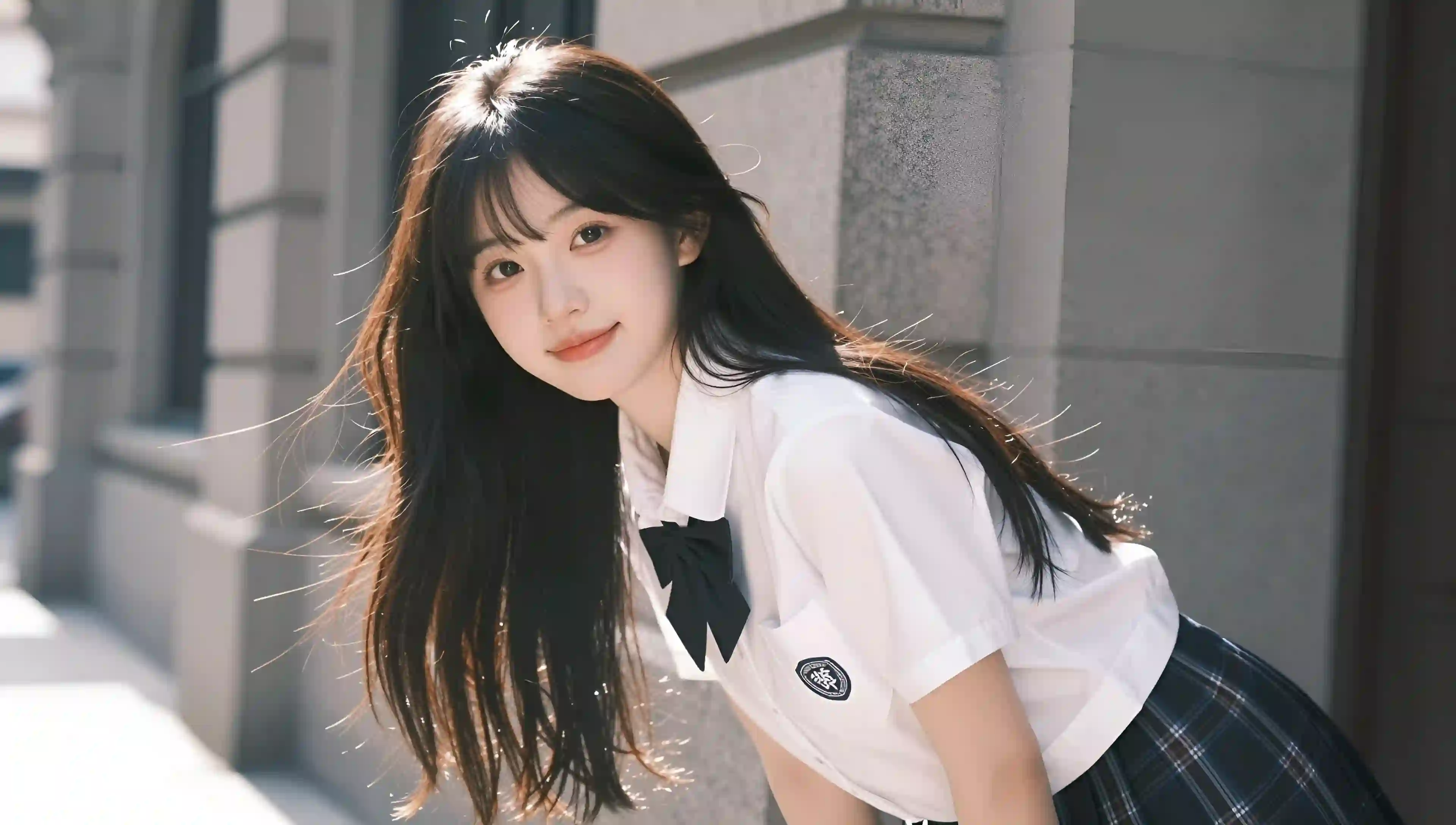 校园女孩 阳光 JK制服 格子裙 逆光 美景