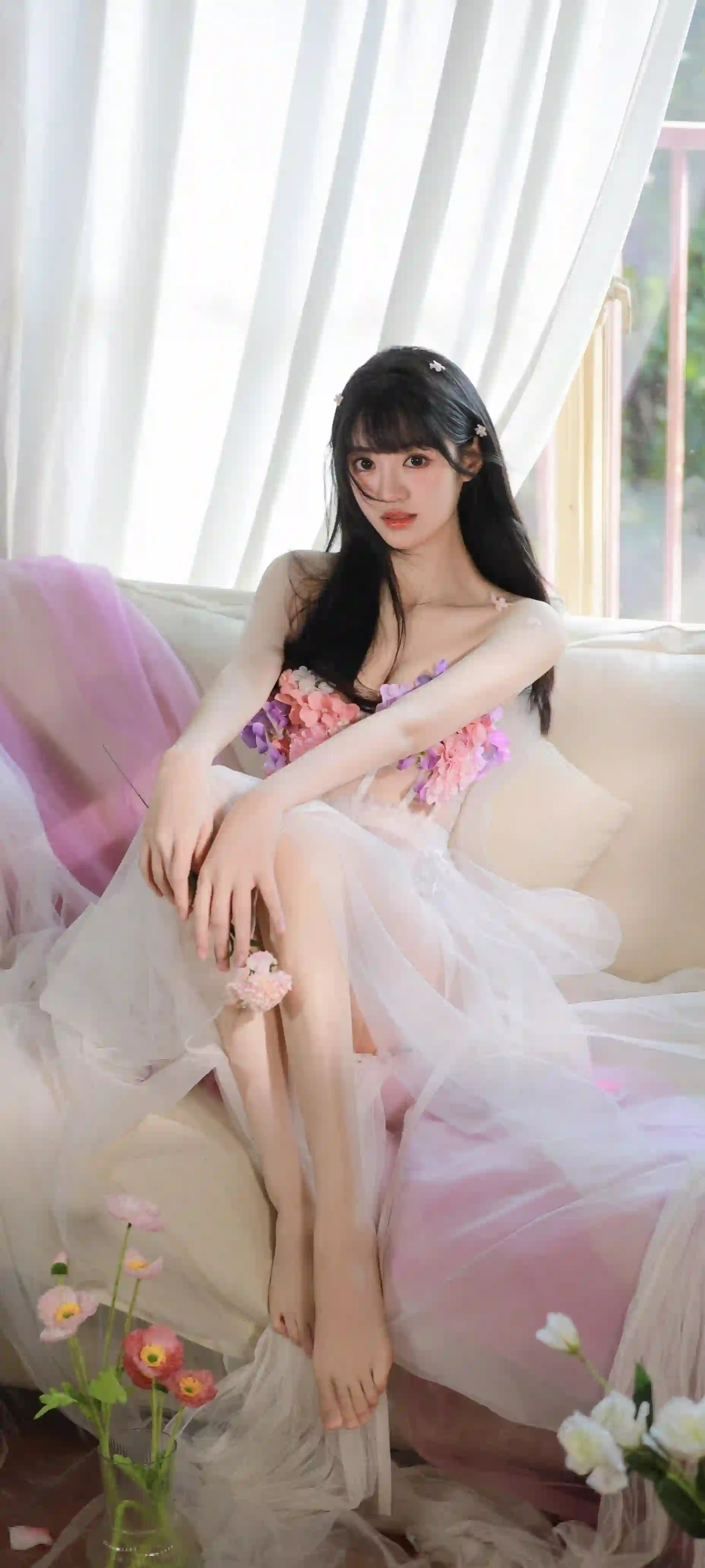 长发美女 长腿美女 居家写真 清纯美女 沙发 2