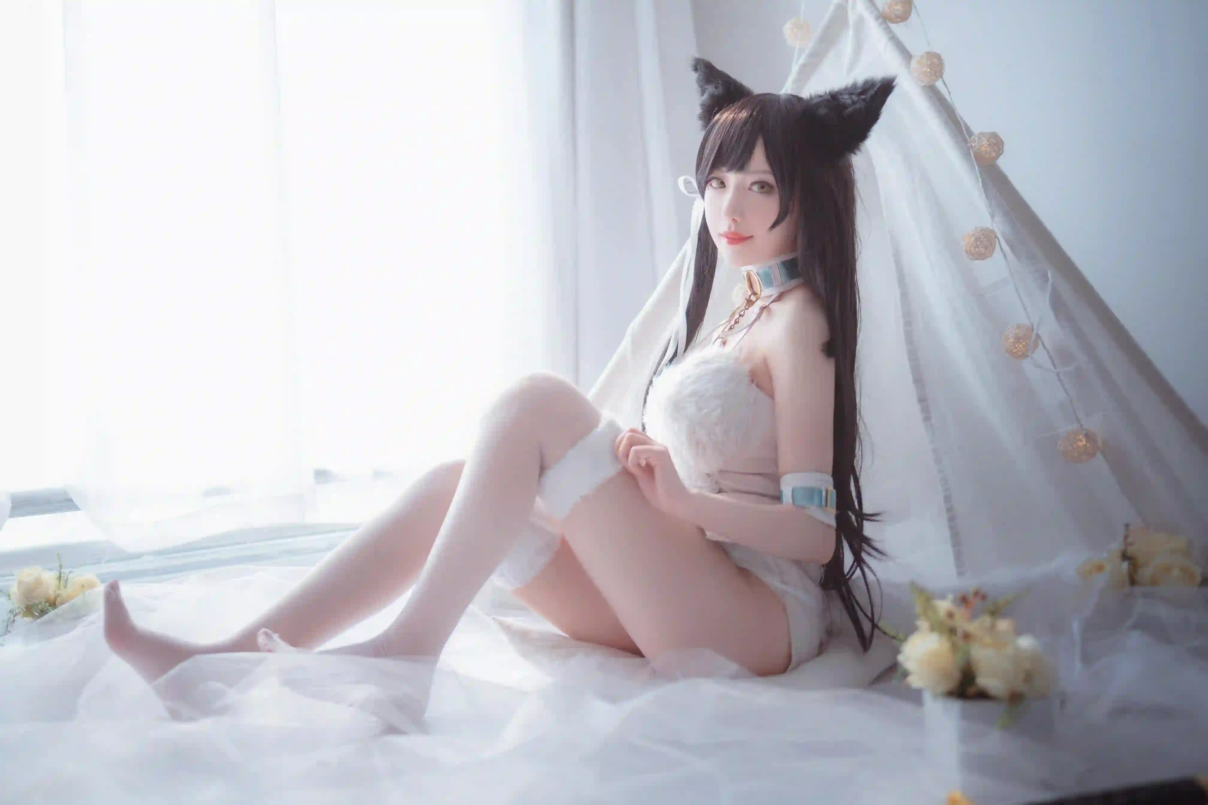 Coser 长发美女 丝袜美腿 白色丝袜 美腿 性感