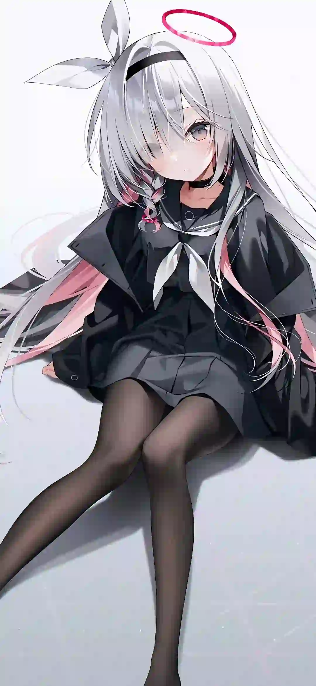 动漫女孩 二次元 黑丝 学院风 白发