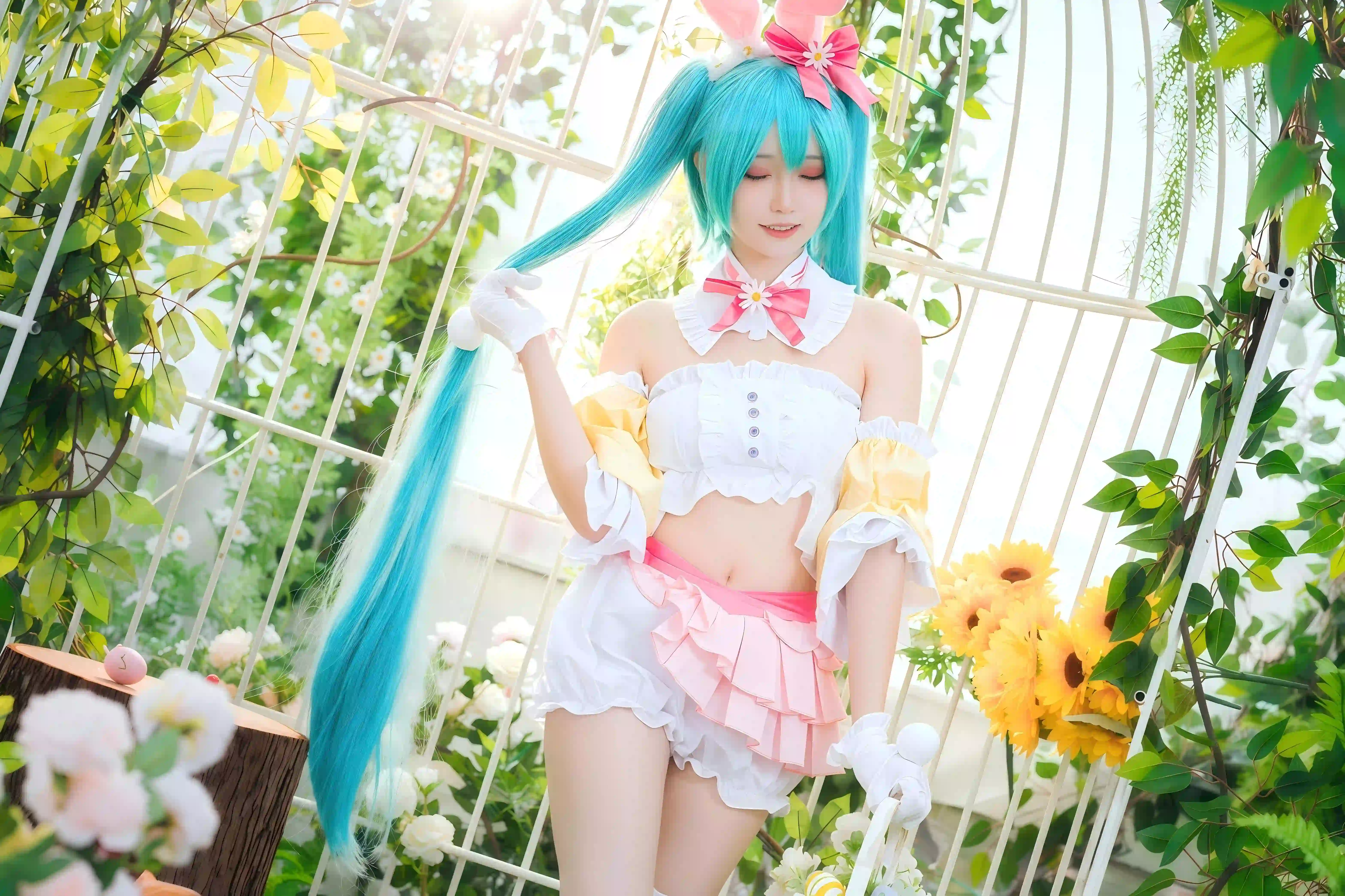 coser cosplay 初音未来 蓝色长发 绿色 长腿美女 写真