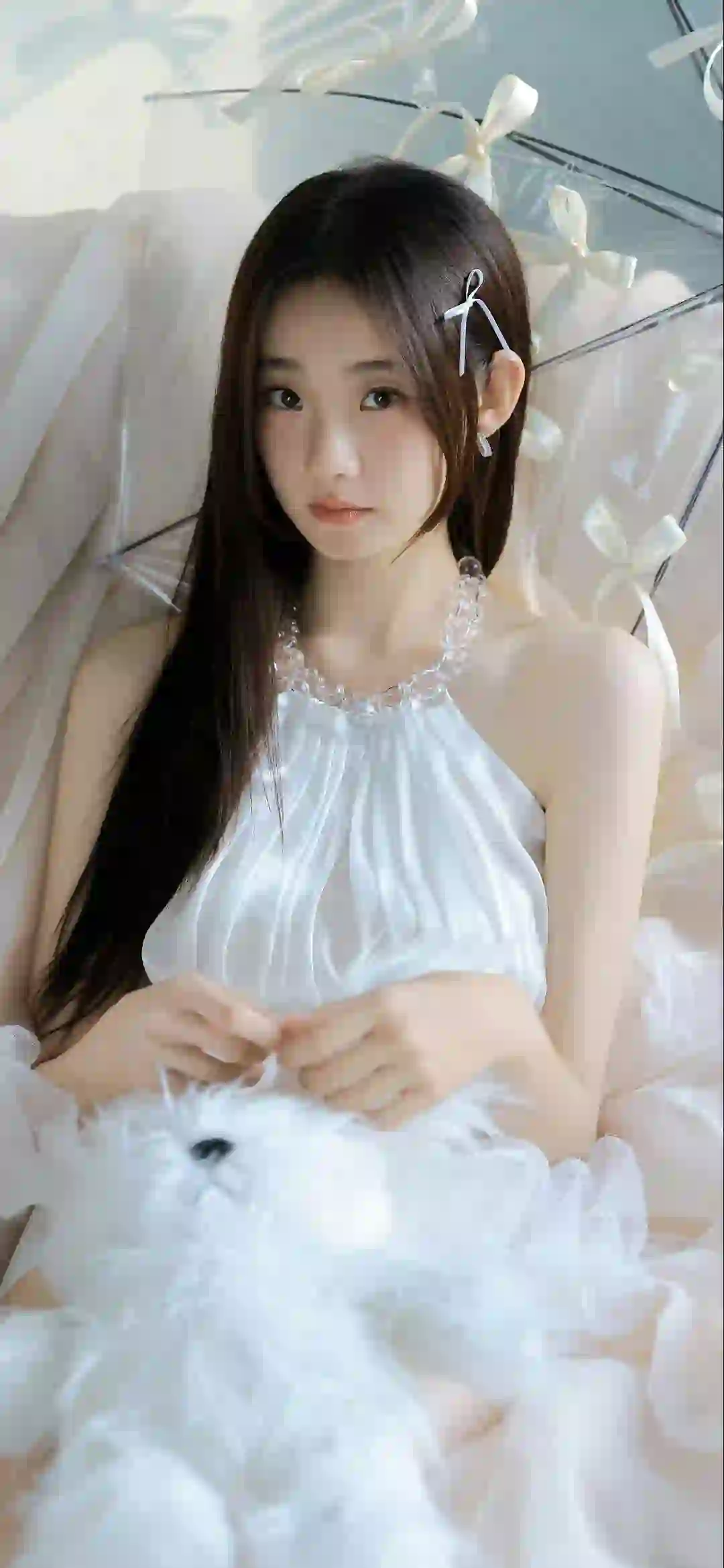 长发清纯美女 小清纯 写真 居家 白色裙子
