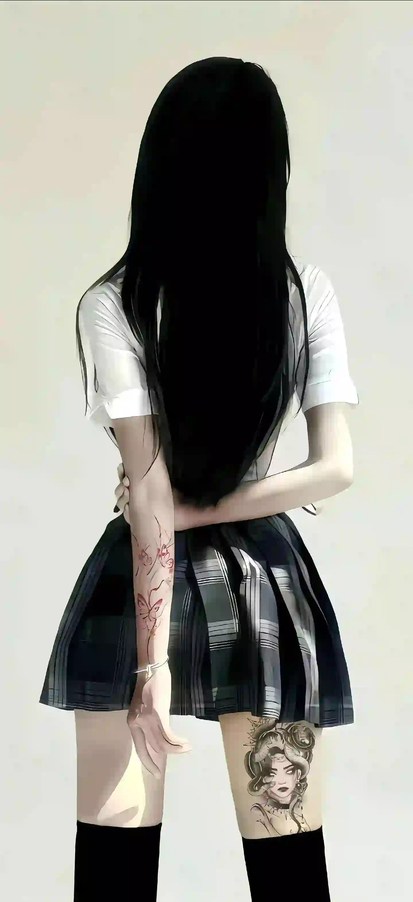 长发美女 清纯 背影 jk穿搭