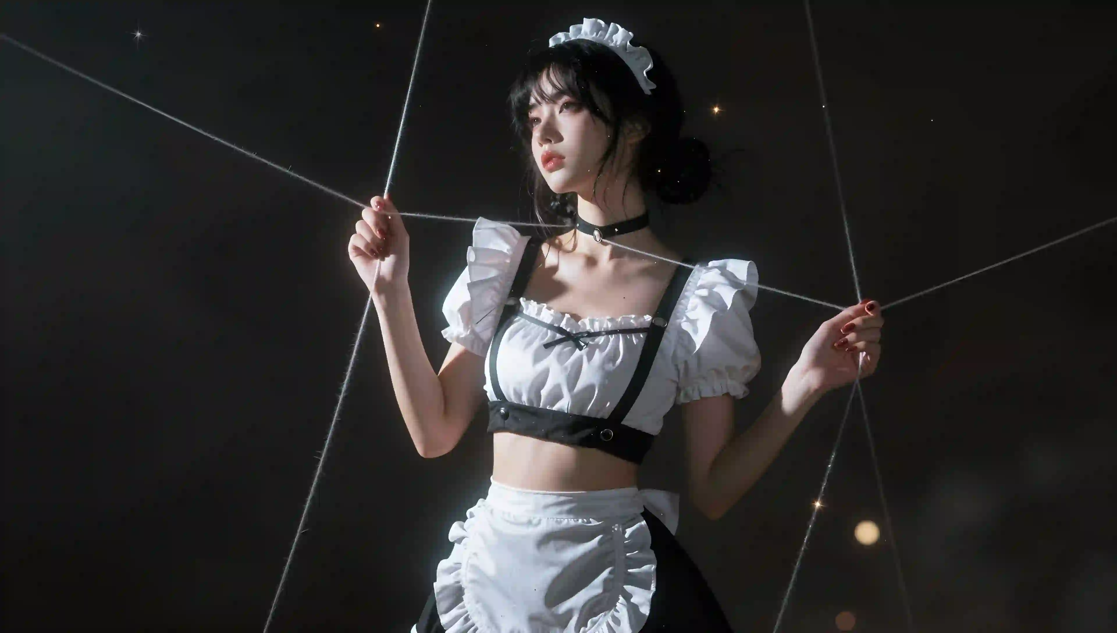星光 户外 长发性感美女 女仆 白色衣服 项圈 黑色项圈