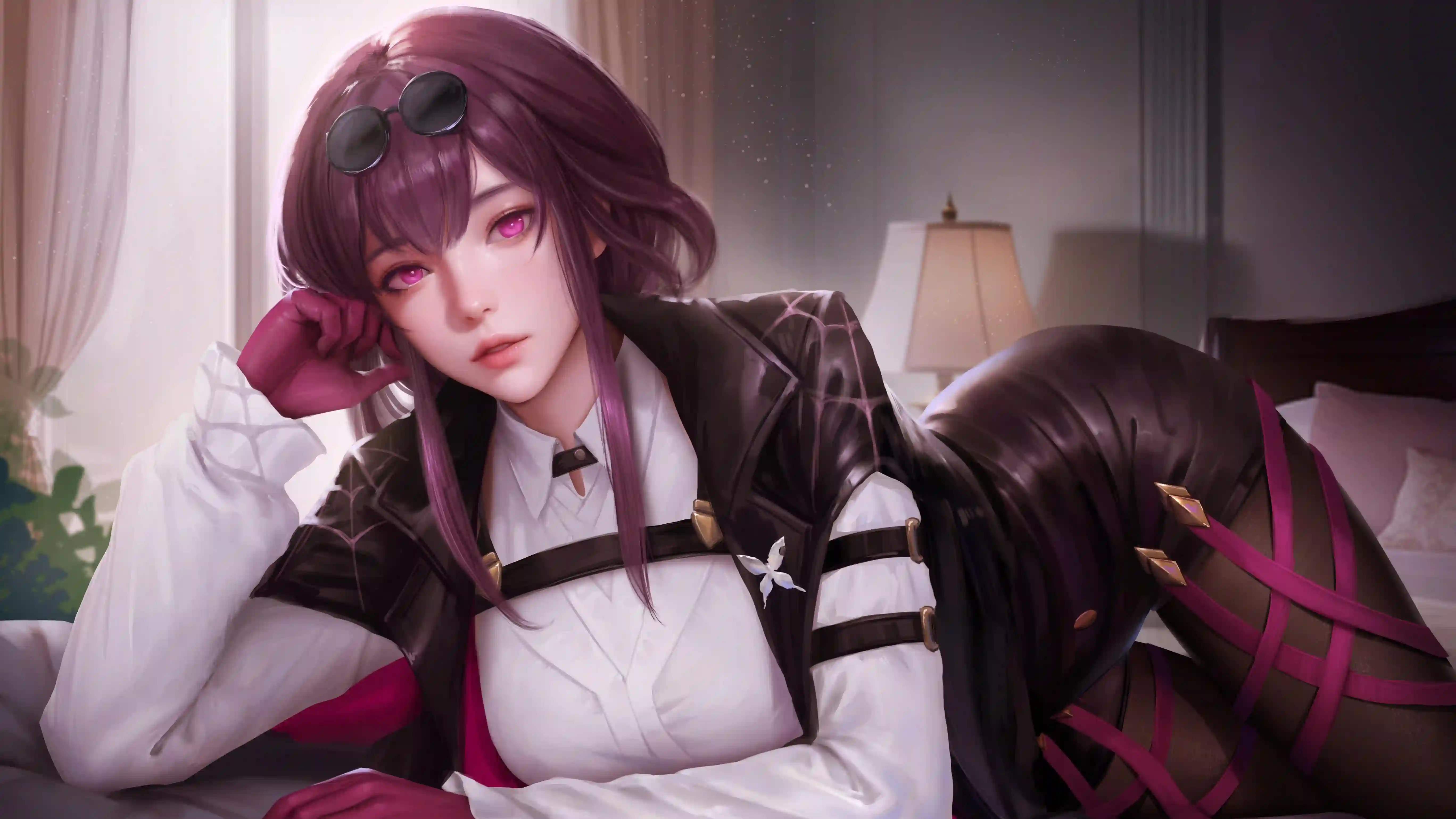 动漫壁纸 二次元壁纸 长发女孩 紫色头发 白色衣服