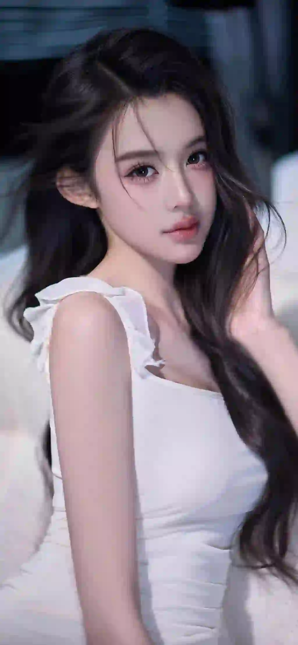 美女 长发美女 清纯 白色裙子 居家