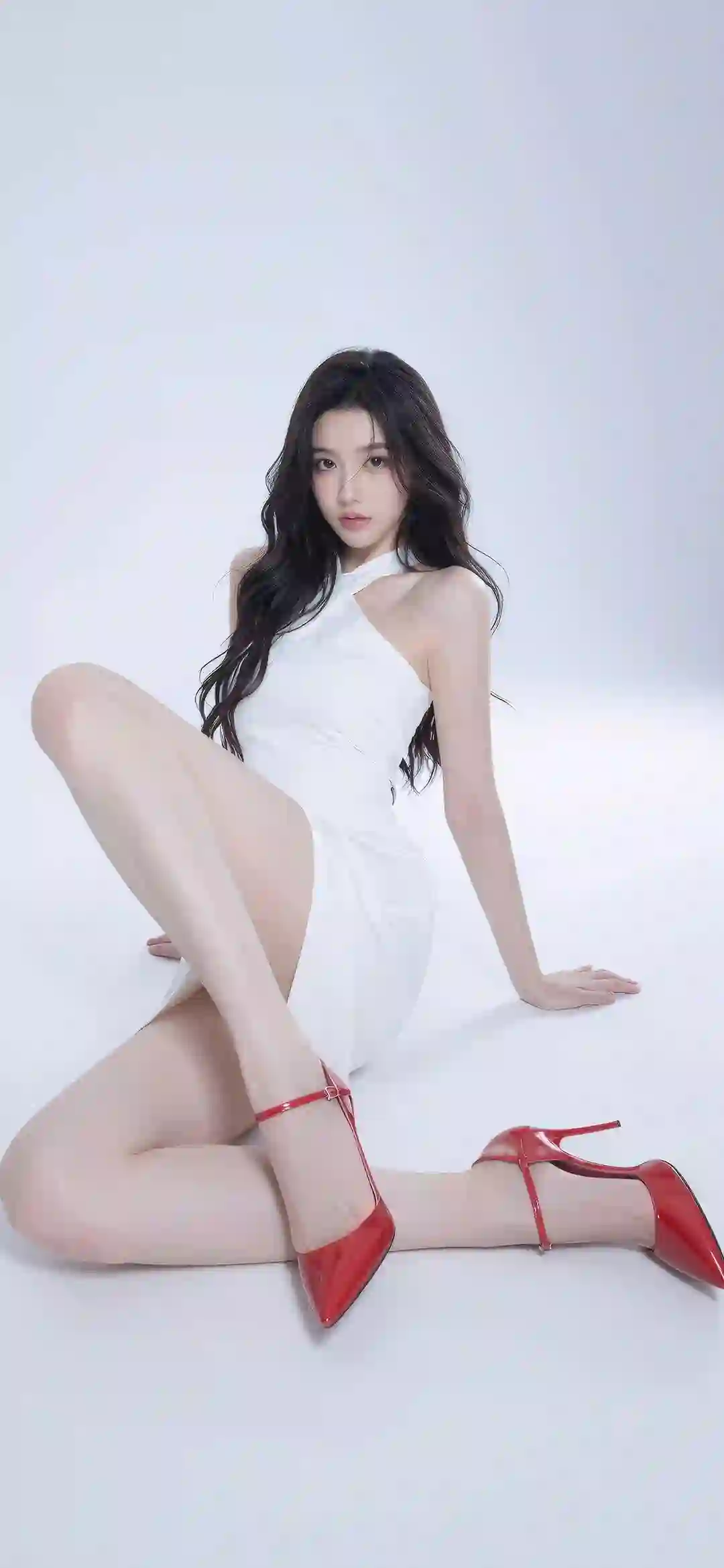 长腿丝袜美女 白色丝袜 红色高跟鞋 白色裙子 性感