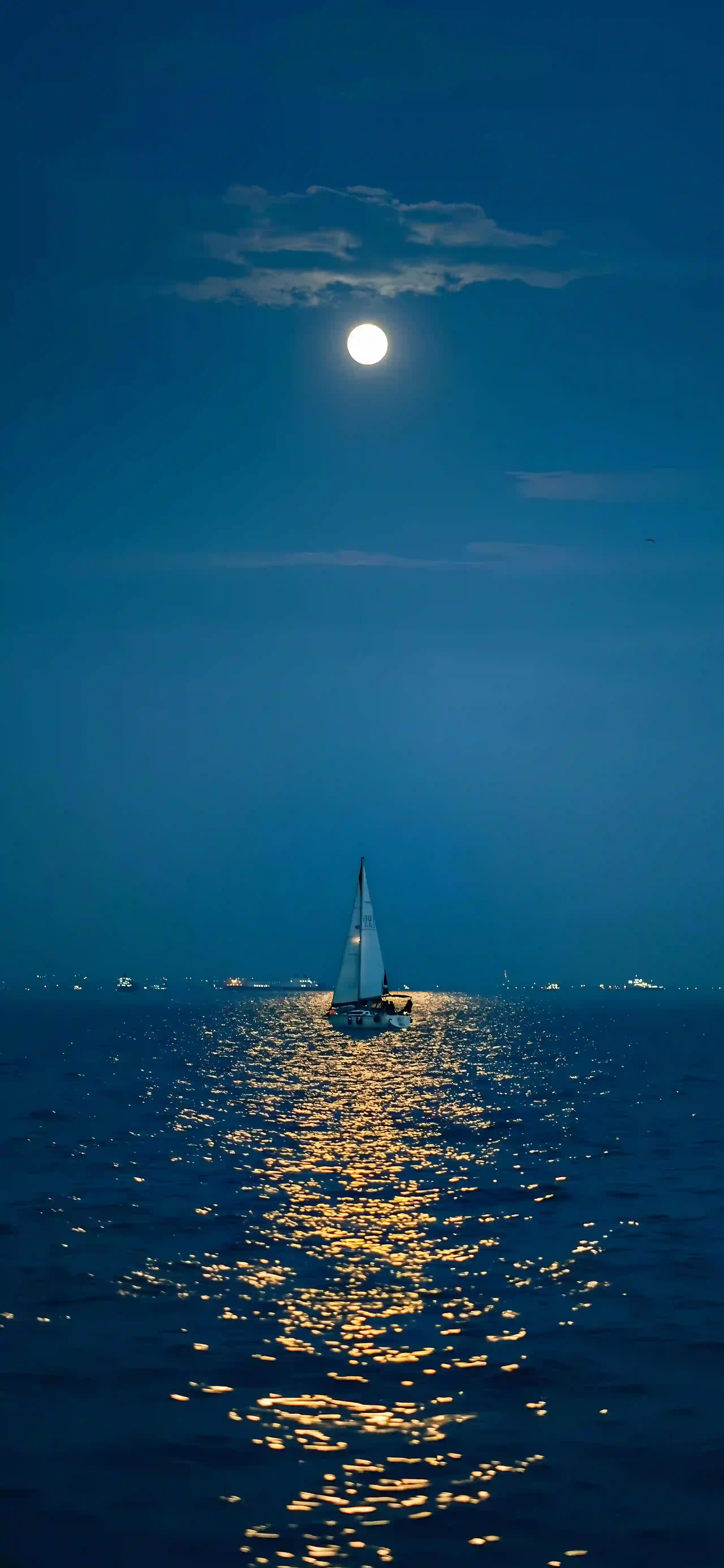 月光 帆船 海景 夜景 静谧 蓝色