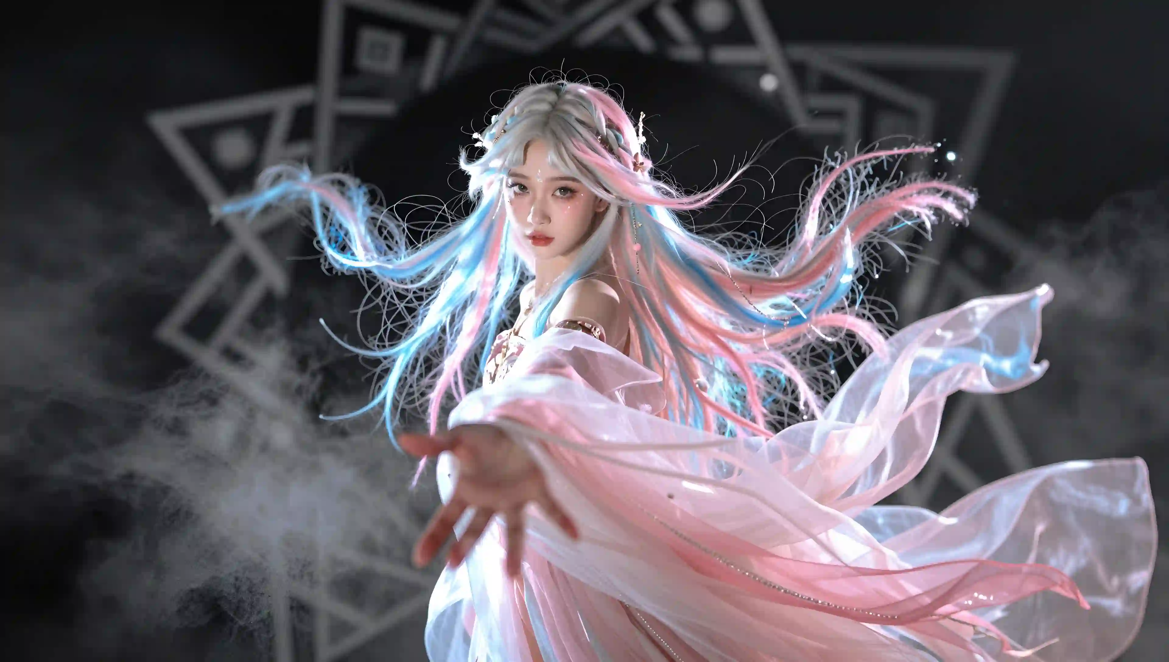 动漫少女 蓝粉发 梦幻 唯美 壁纸 飘逸