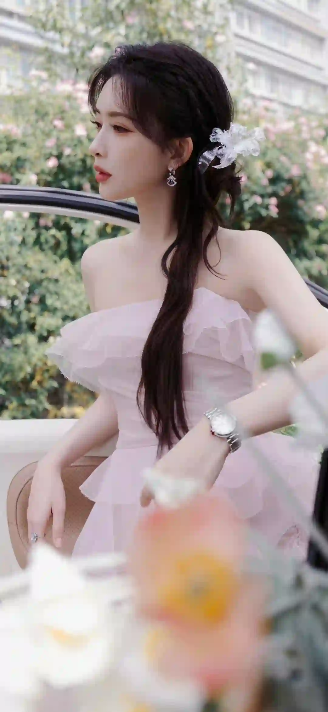 长发女孩 性感时尚穿搭 粉红色长裙 孟子义