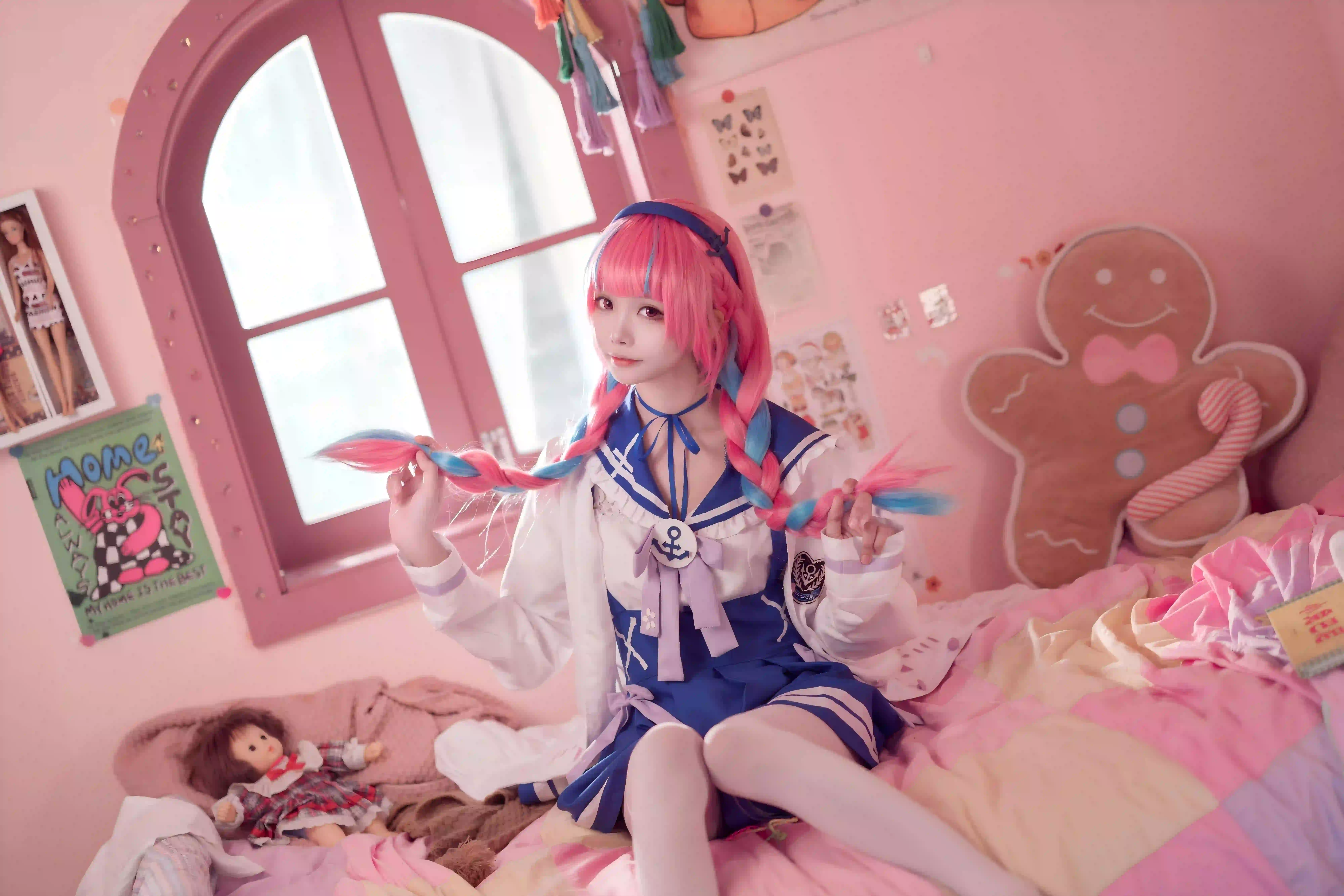 Coser 粉红色头发 蓝色头发 丝袜美腿 居家写真